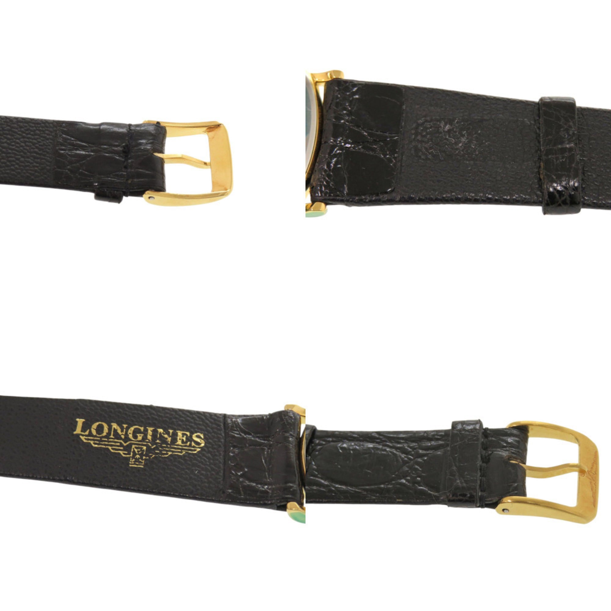 Longines 0037 in nieuwstaat, met één diamant, handopwinding, roestvrij staal, leer, goud en zwart.