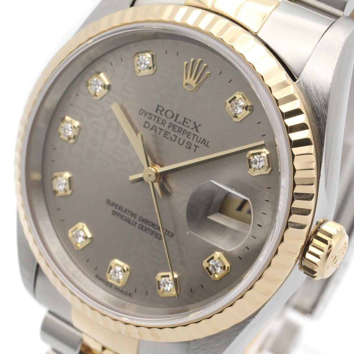 Rolex Datejust 10P Diamond 16233G Gray Dial 35mm Watch