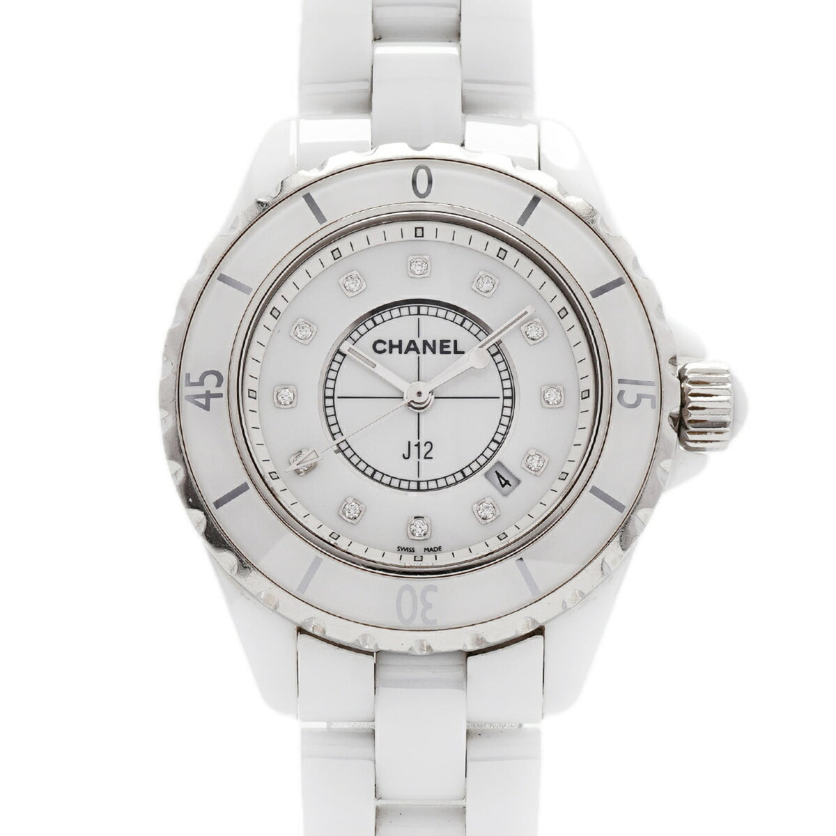 Chanel J12 12P Diamond H1628 White Dial 34mm Watch