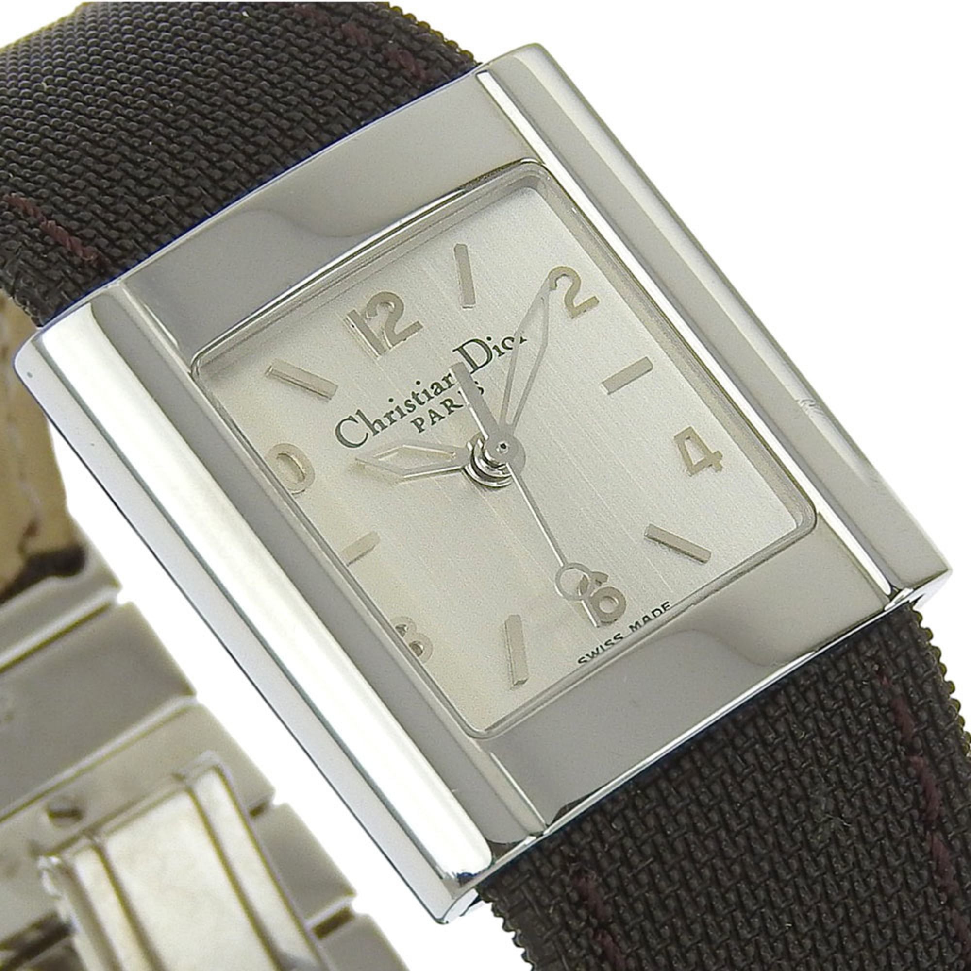 Christian Dior Riva-horloge D80-100, roestvrij staal en canvas, quartz uurwerk, analoge wijzerplaat, zilveren wijzerplaat, damesmodel