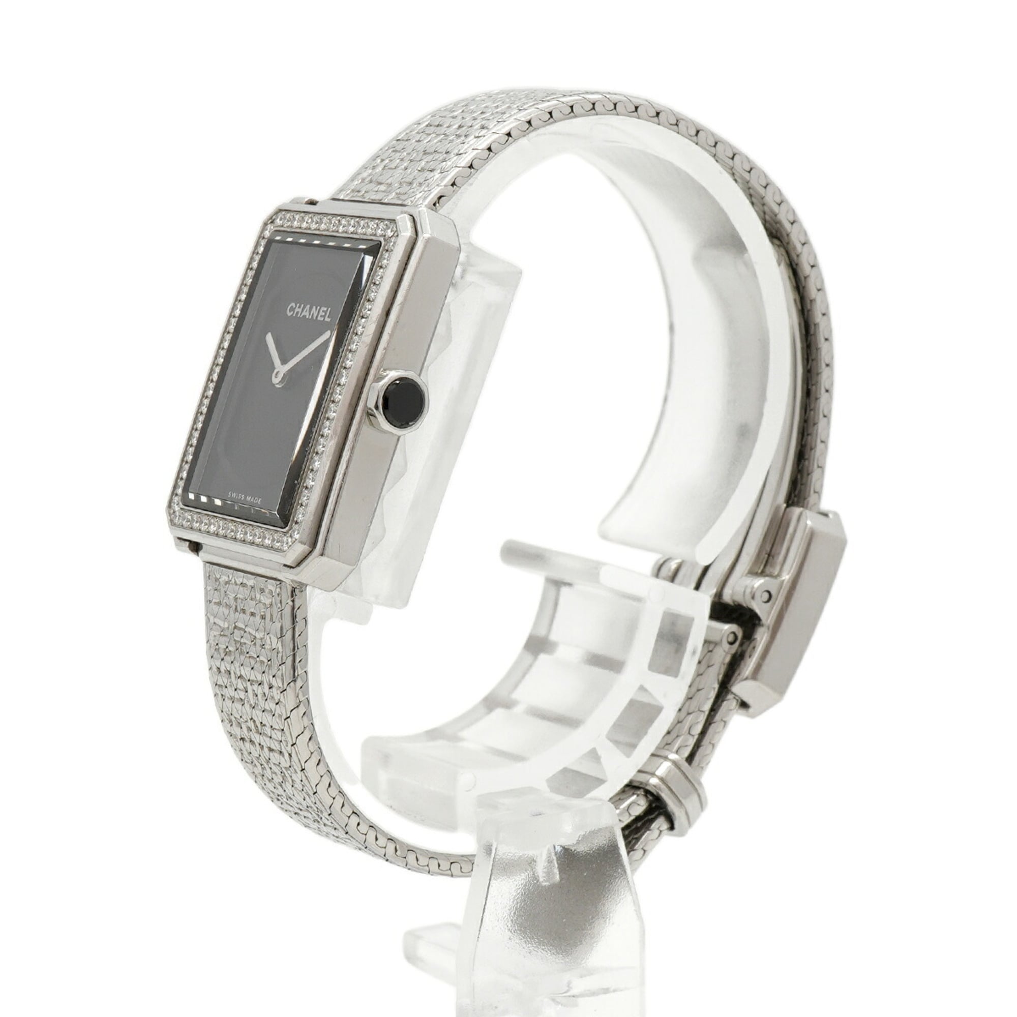Chanel Boyfriend Tweed mit Diamantlünette H4877 Schwarz Zifferblatt 21 mm Uhr