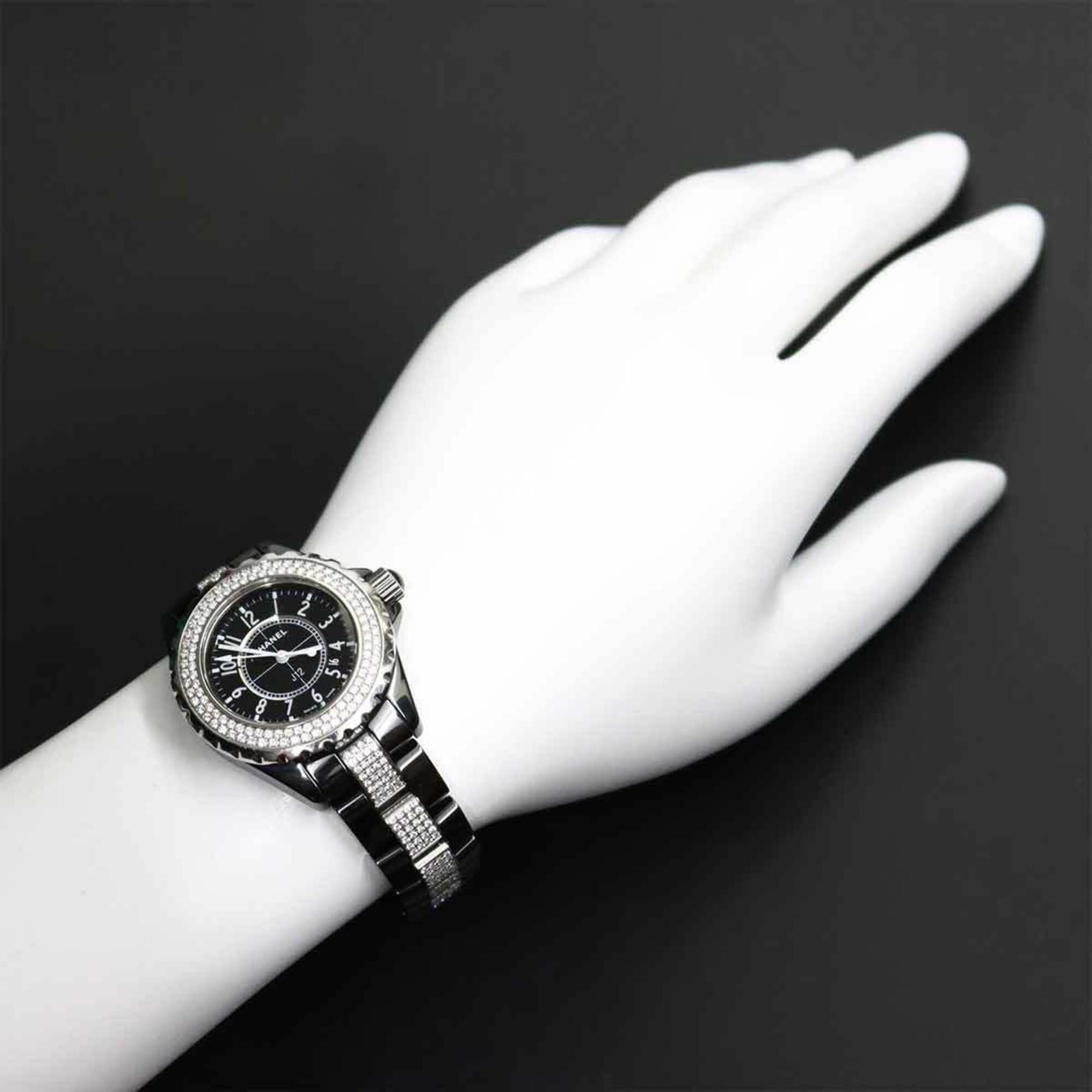 Chanel J12 33mm H1338 Genuine Diamond Ladies' Black Ceramic Date Quartz