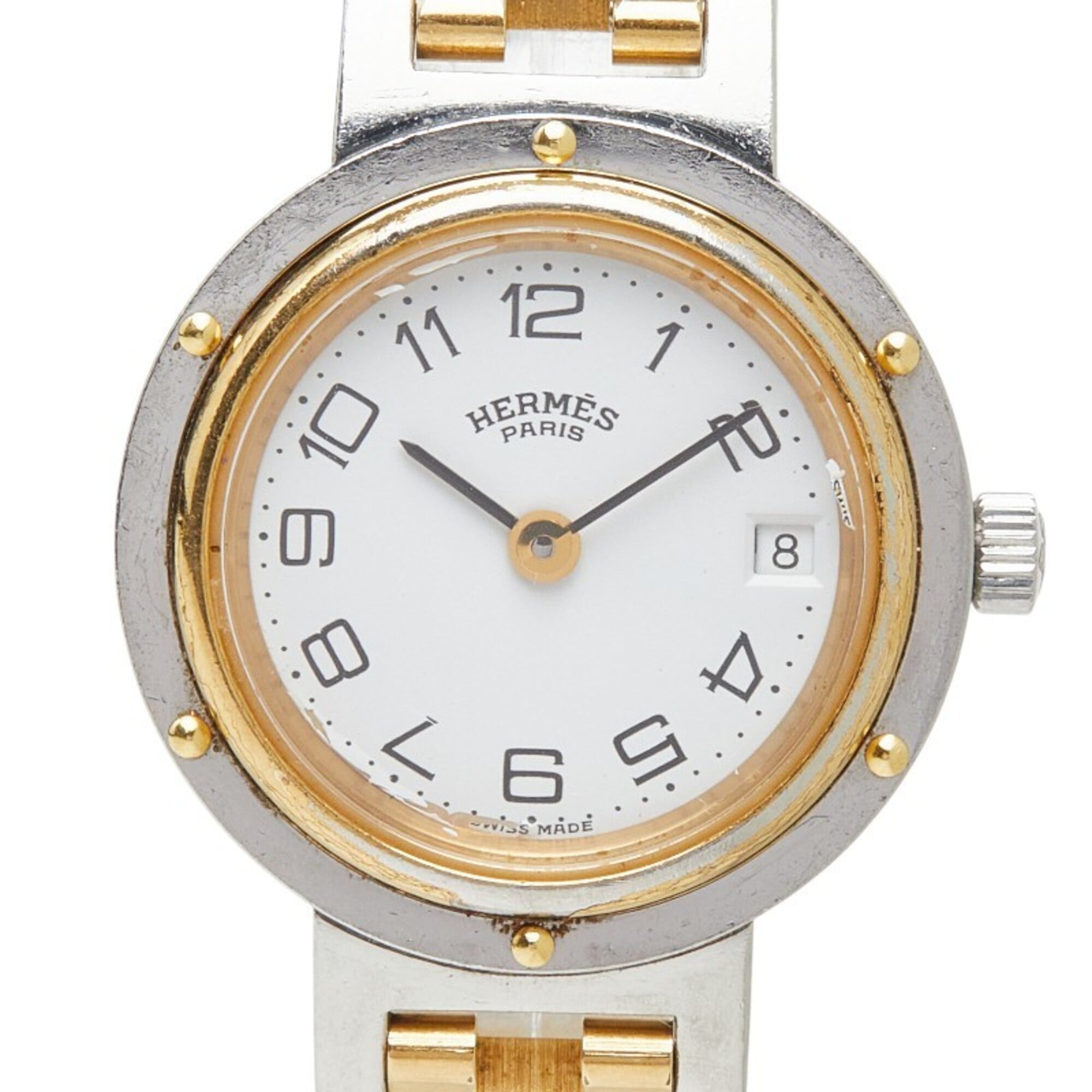 Hermes Clipper CL4.220 Quartz White Dial Stainless Steel Wo HERMES