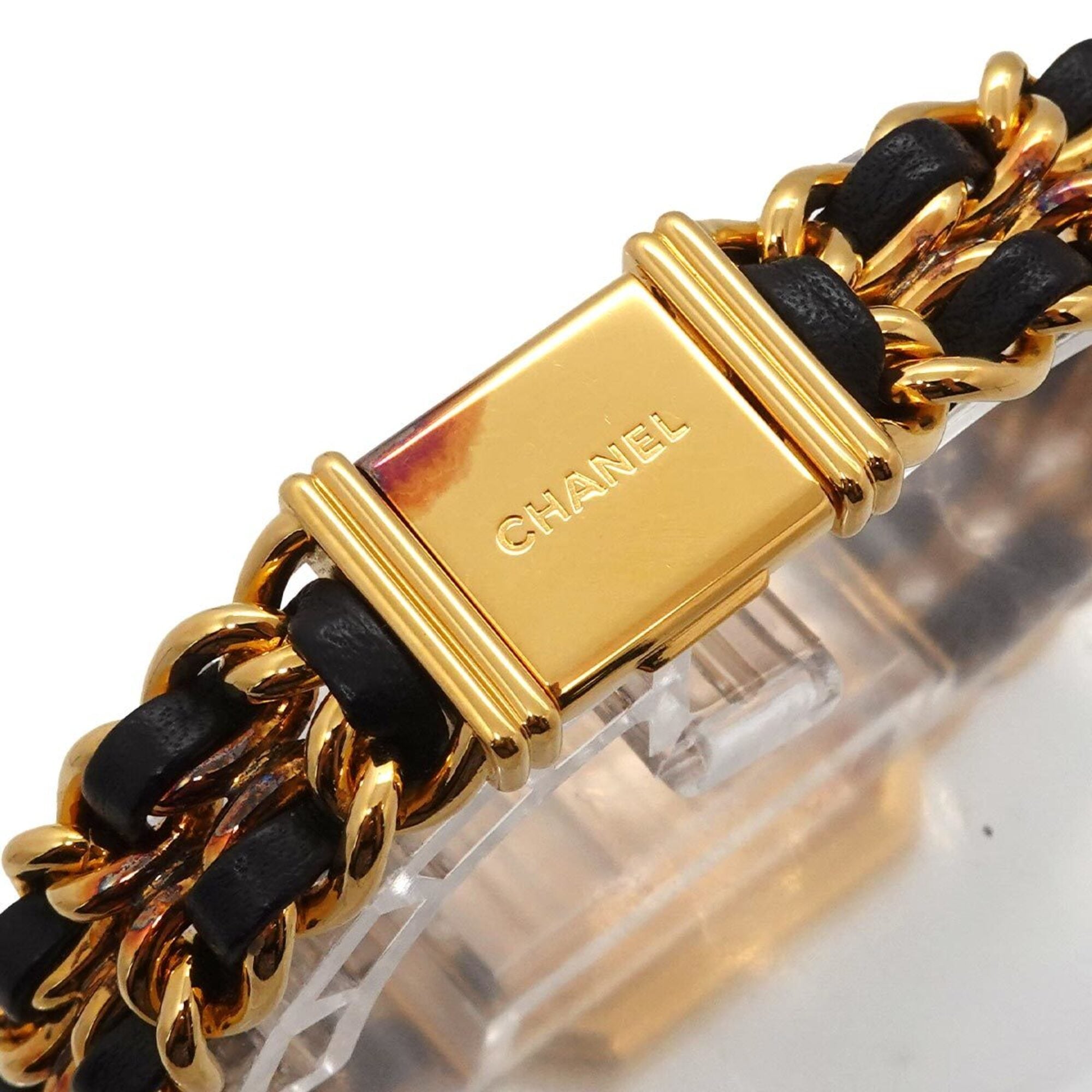 Chanel Premiere Large Size H0001 Wo Black Gold Quartz