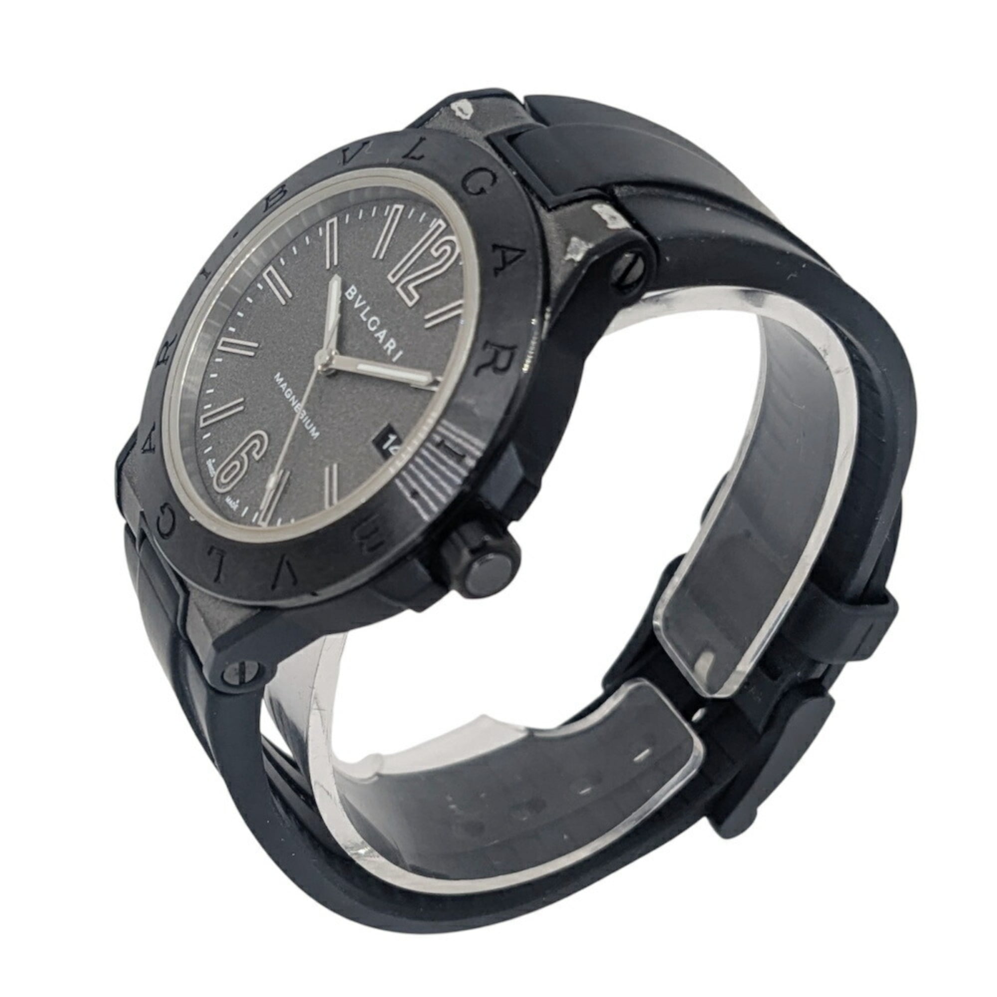 BVLGARI Diagono Magnesium Date met grijze keramische wijzerplaat en zwart rubberen band – automatisch herenhorloge DG41SMC