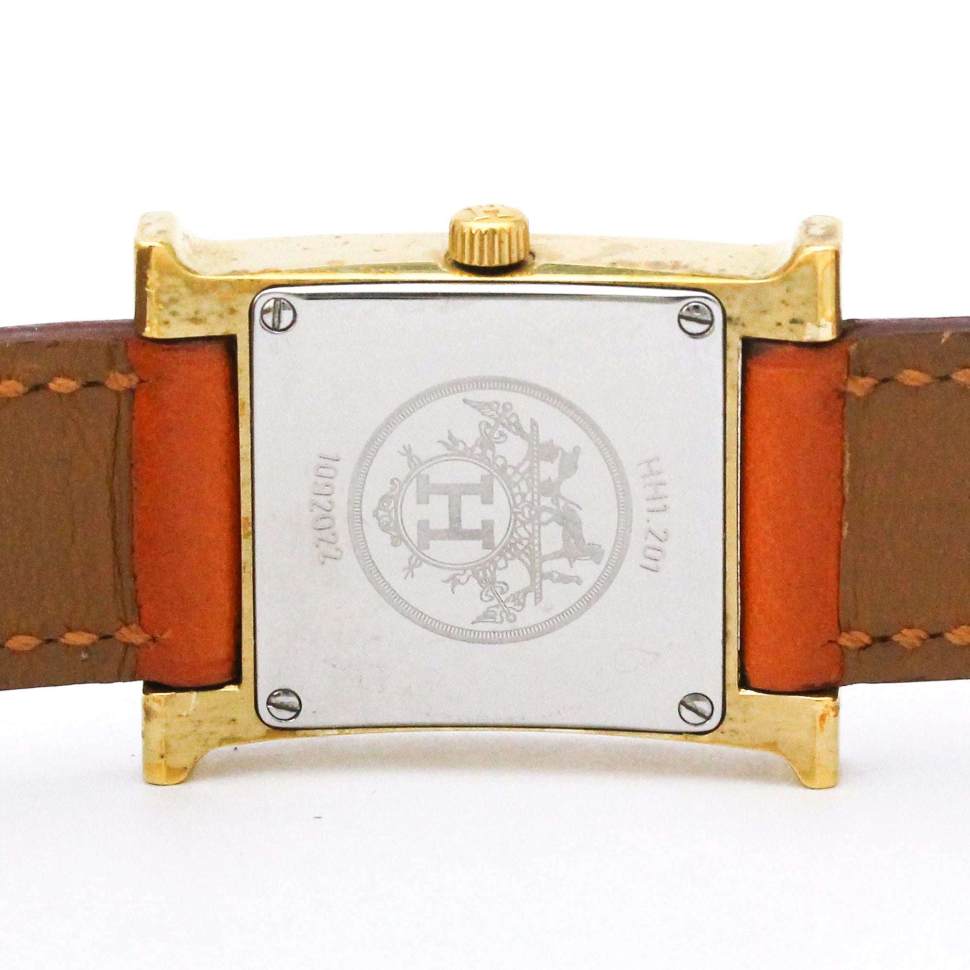 HERMES H Watch Gold Plated Leather Quartz Ladies Watch HH1.201