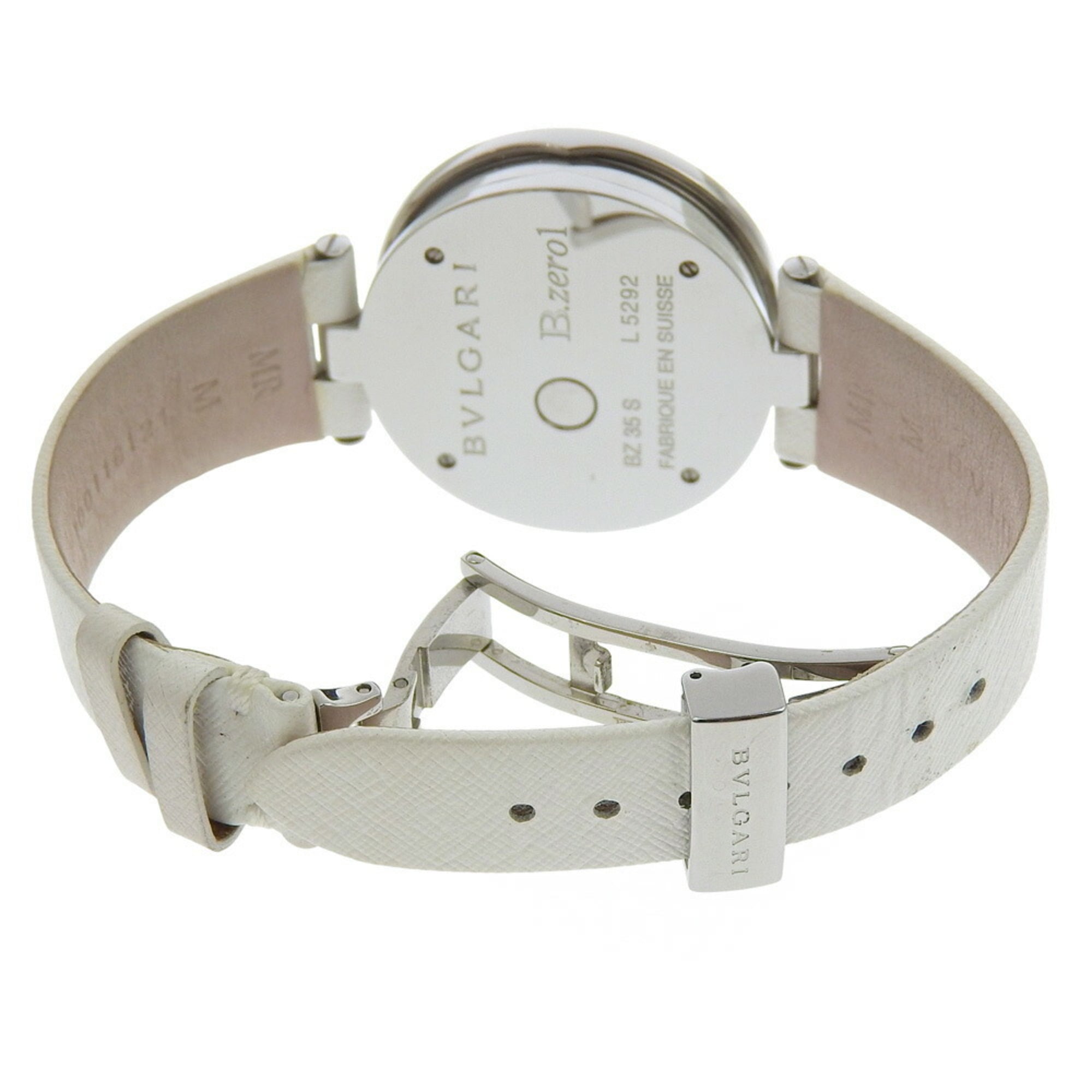 BVLGARI Bzero1-horloge, BZ35S/BZ35WLSL, roestvrij staal en leer, quartz uurwerk, analoge wijzerplaat, witte wijzerplaat, dameshorloge