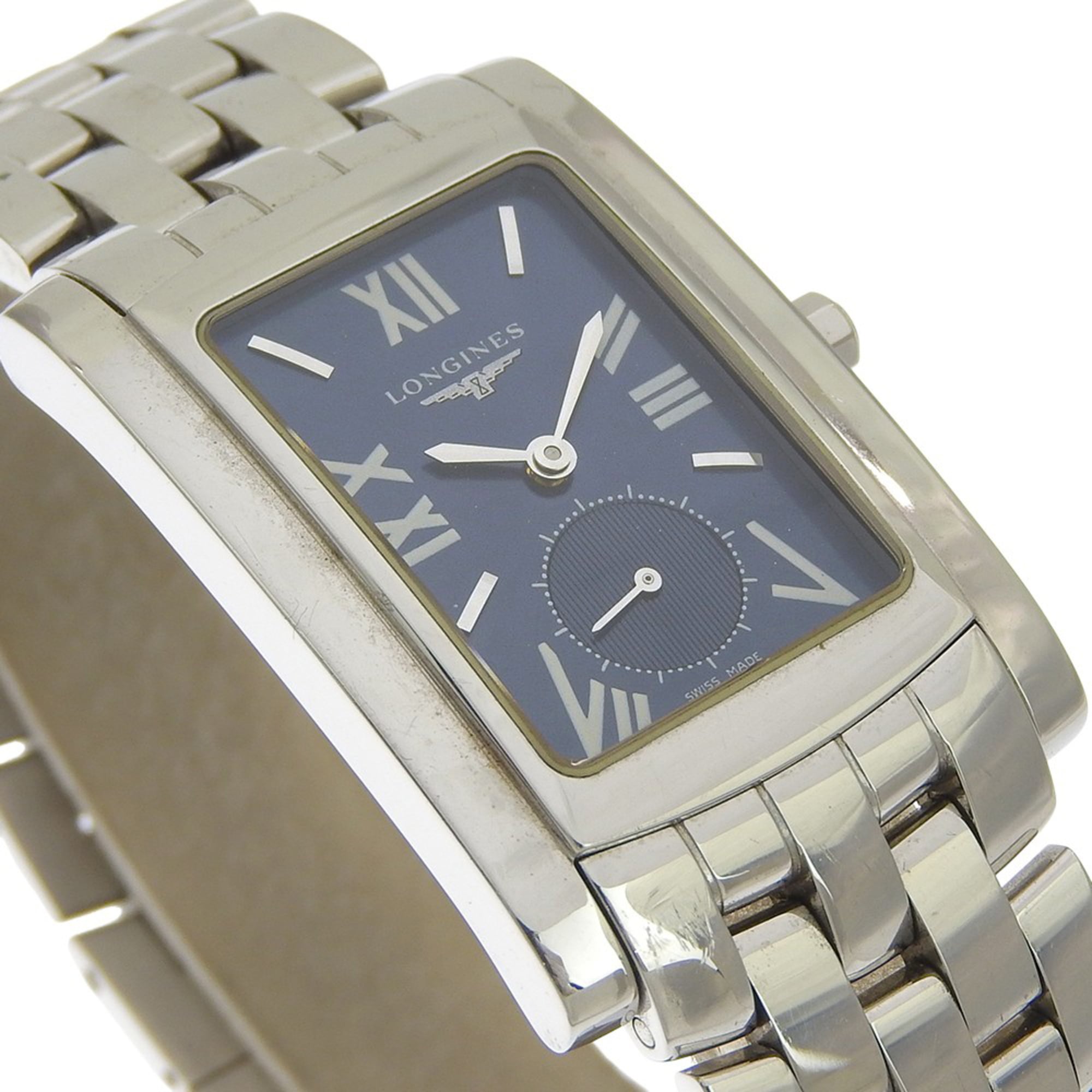 Longines DolceVita-horloge L5.655.4, roestvrij staal, zilverkleurig, quartz, kleine secondewijzer, marineblauwe wijzerplaat, herenmodel.