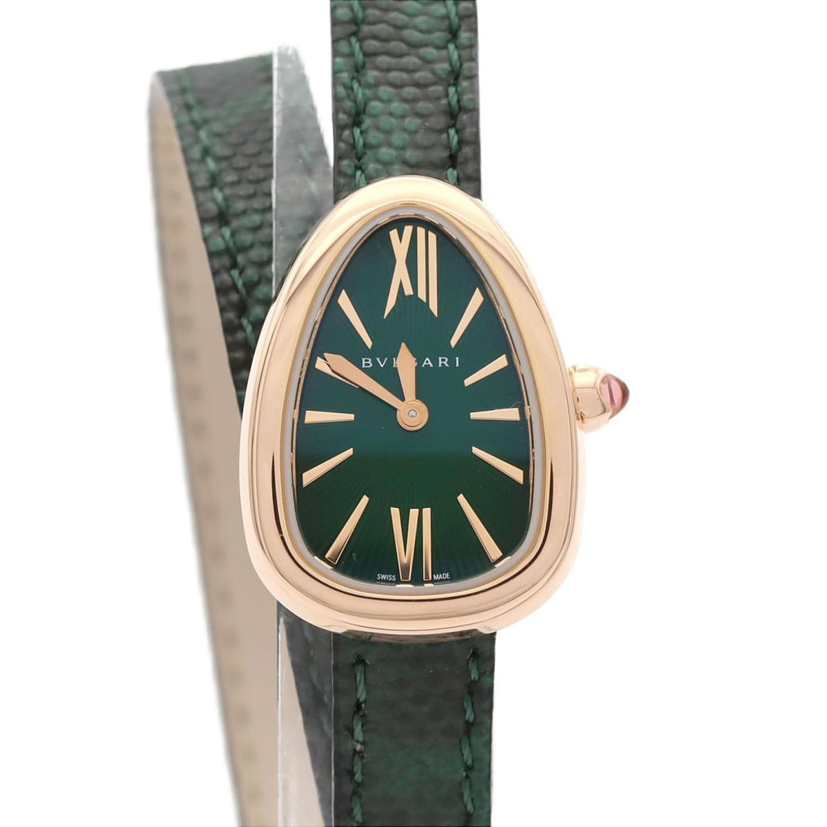 Bvlgari Bulgari Serpenti Double Spiral SPP27C4PGL horloge met groene wijzerplaat, 27 mm