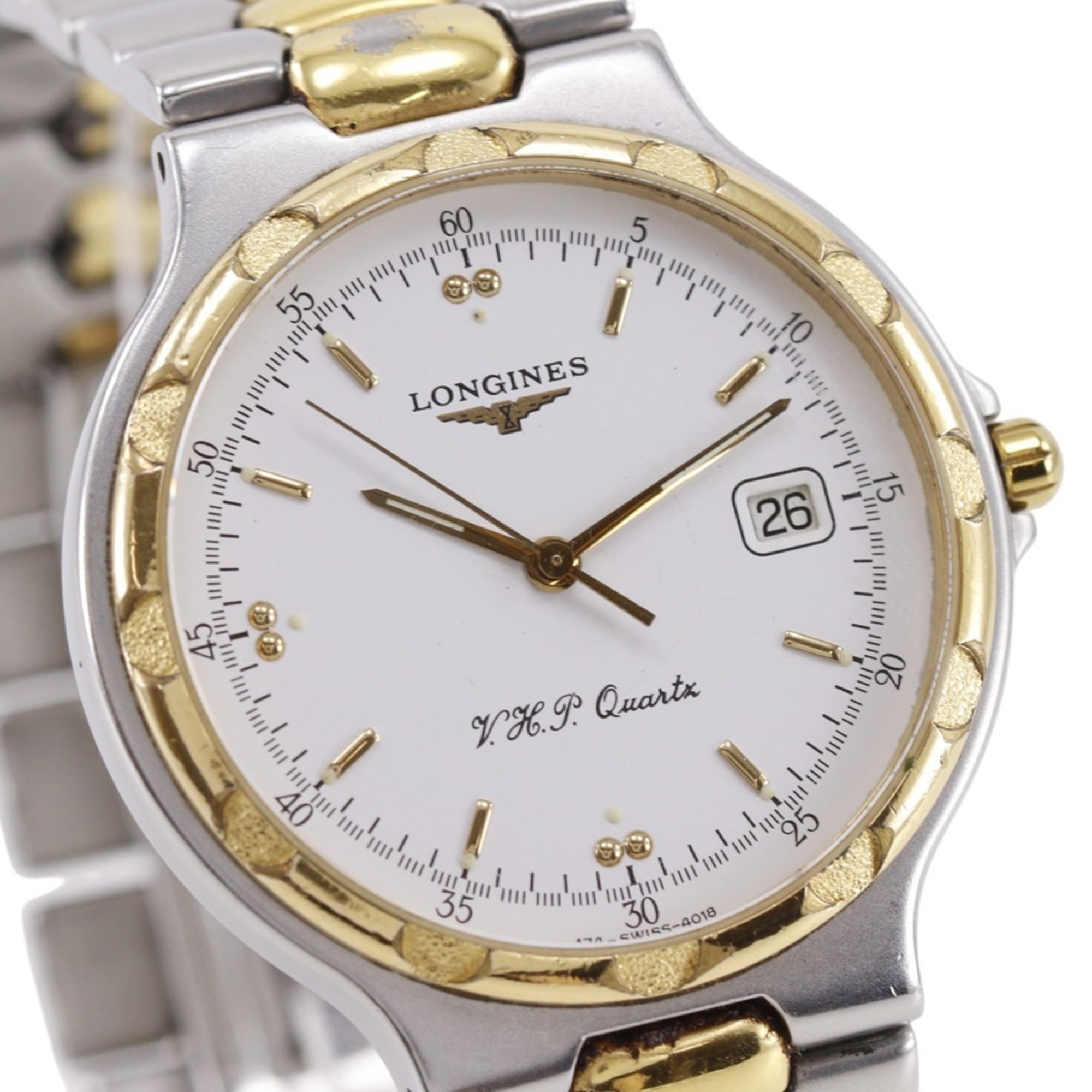 Longines Conquest 4018 horloge, roestvrij staal met verguld afwerking, witte wijzerplaat, quartz, analoog, herenhorloge.