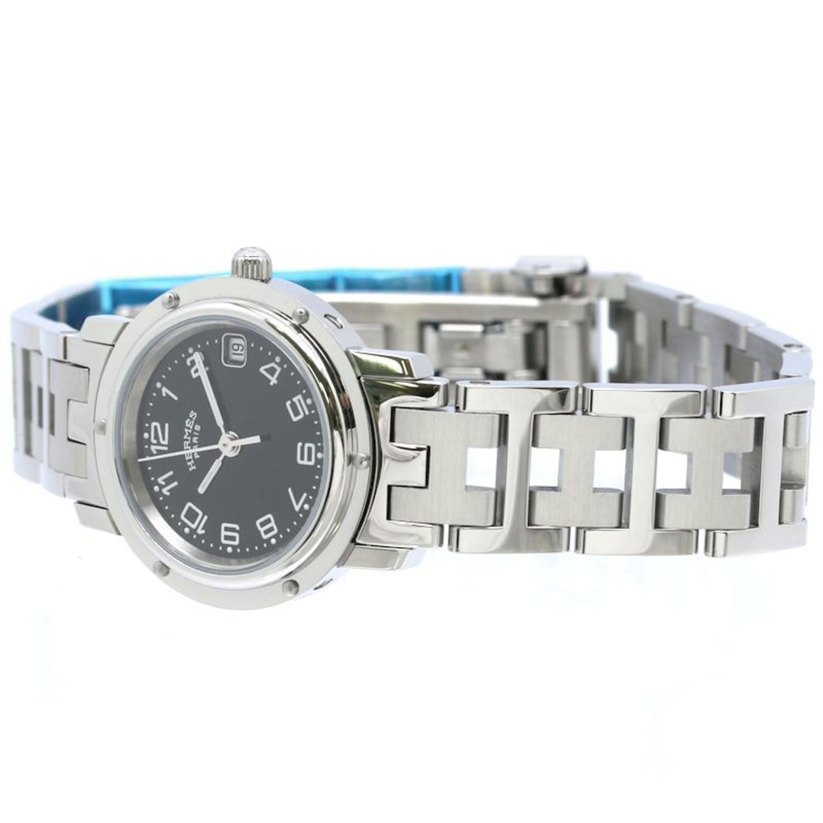 Hermes Clipper Old Buckle CL4.210.330/3758 horloge met zwarte wijzerplaat, 24 mm