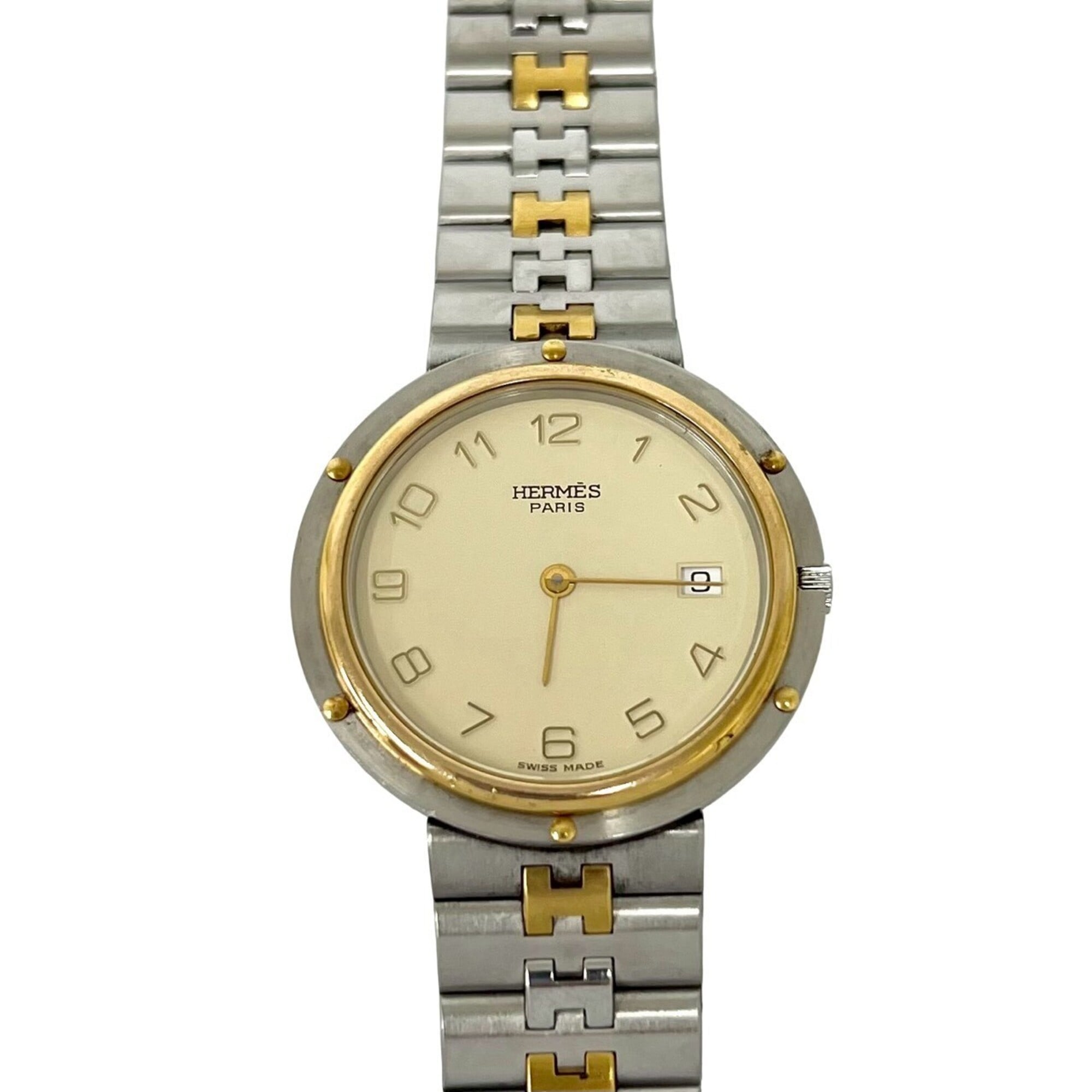 HERMES Clipper Stainless Steel GP Quartz Wristwatch, Silver/Gold, 32086