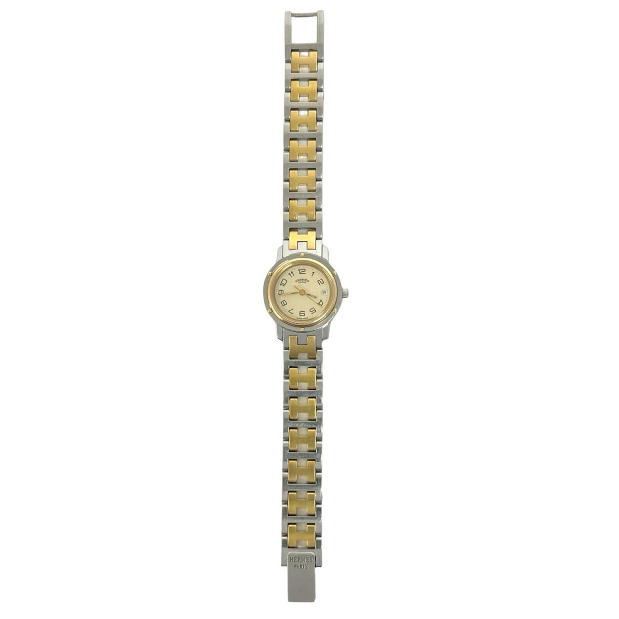HERMES Clipper Stainless Steel GP Quartz Wrist Silver/Gold 23912