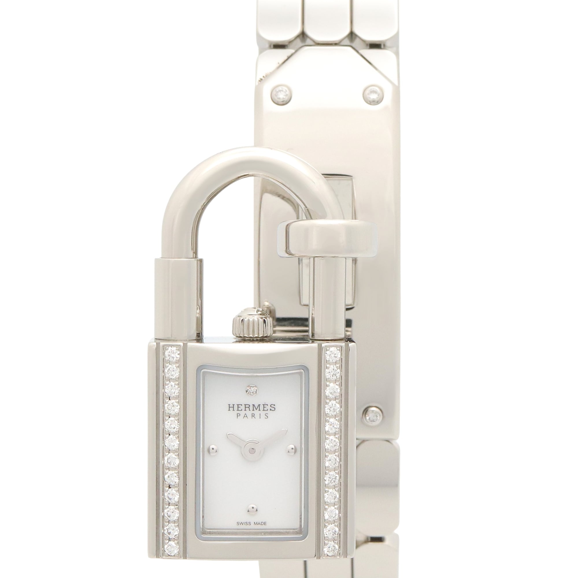 Hermes Kelly Mini Watch, Stainless Steel, Diamond, Women's, White (KE4.130)