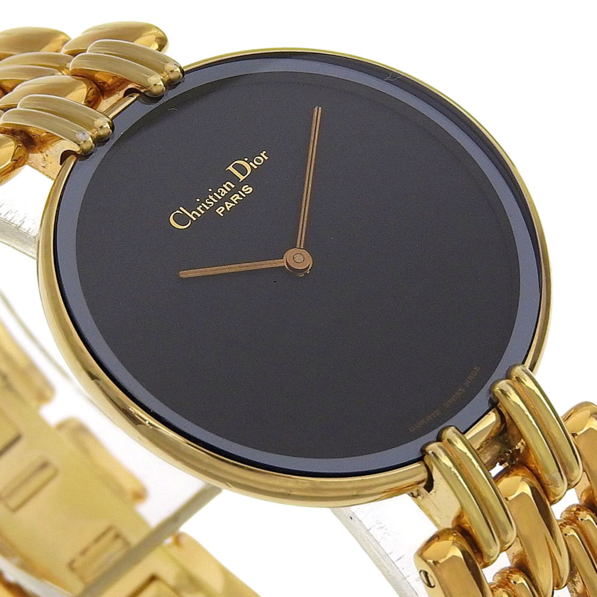 Christian Dior Bakira-horloge D47-154-4, verguld roestvrij staal met gouden quartz uurwerk, analoge wijzerplaat, zwarte wijzerplaat, damesmodel