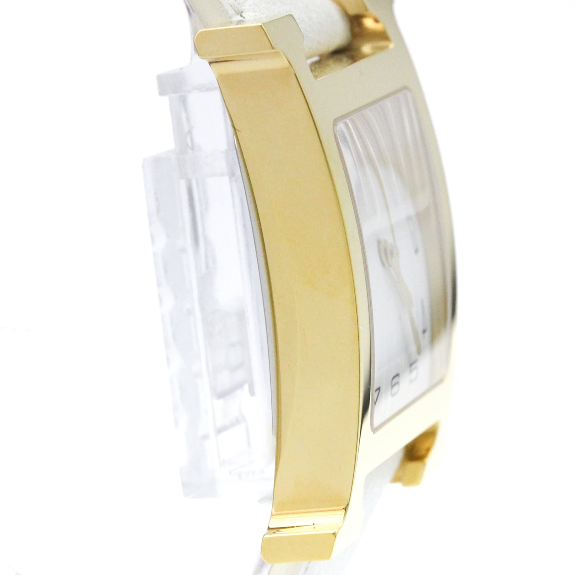 HERMES H Watch Gold Plated Leather Quartz Mens Watch HH1.801