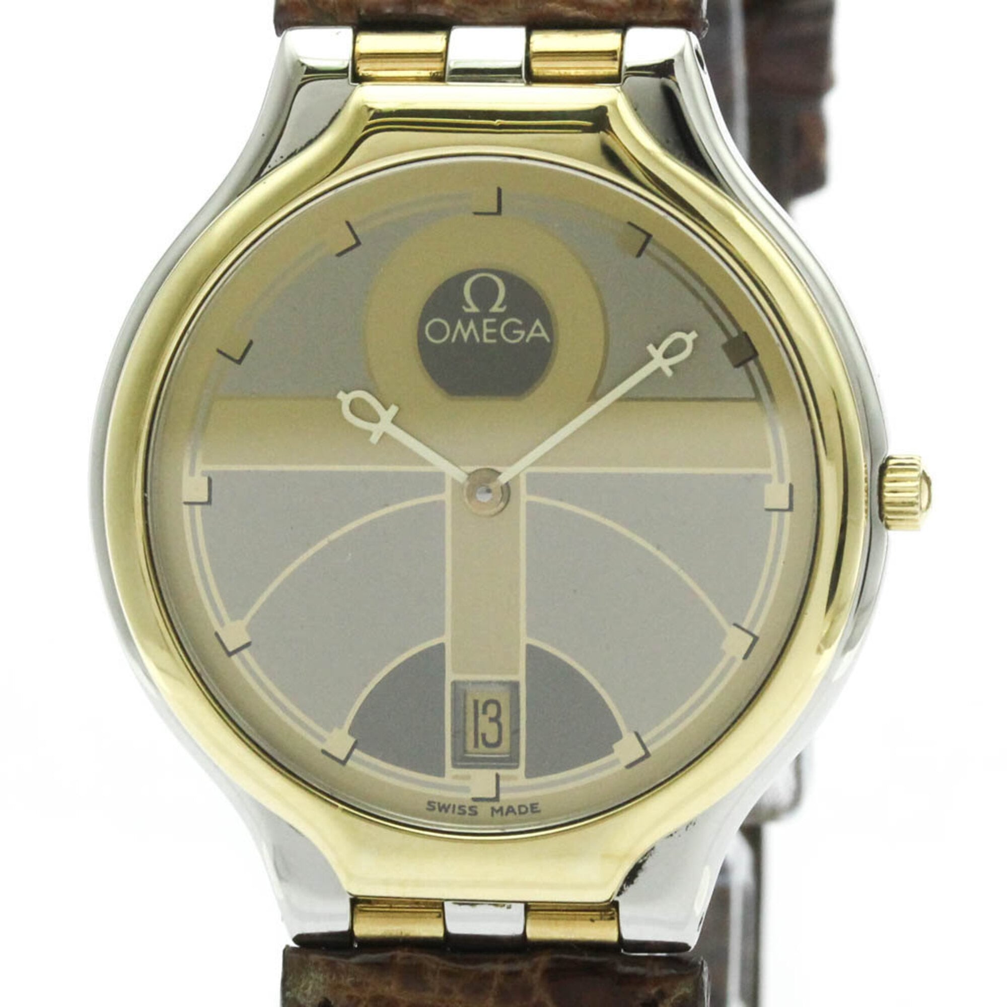 OMEGA De Ville Symbol K18 Gold Steel Quartz Mens Watch 196.0316 Polished