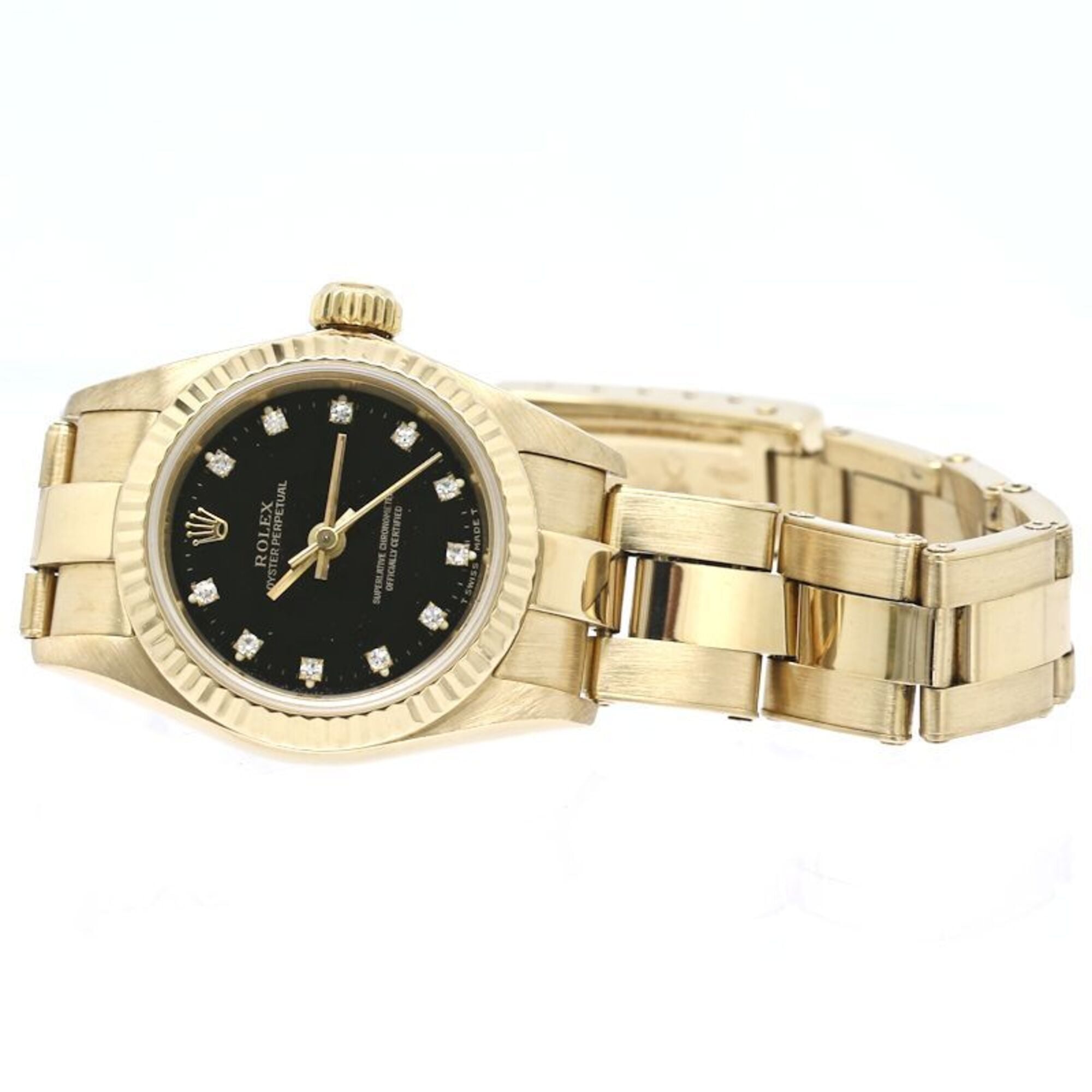 Rolex Oyster Perpetual 11P Diamond 67198G Black Dial 24mm Watch