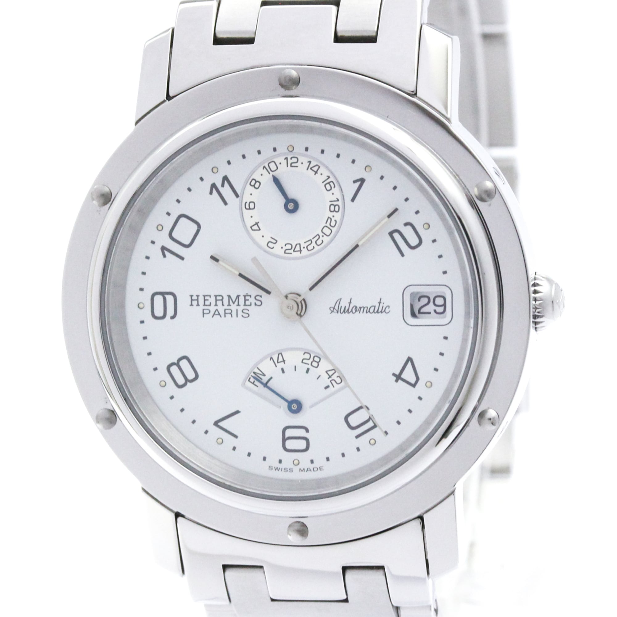 HERMES Clipper Power Reserve Steel Automatic Watch CL5.710 Polished