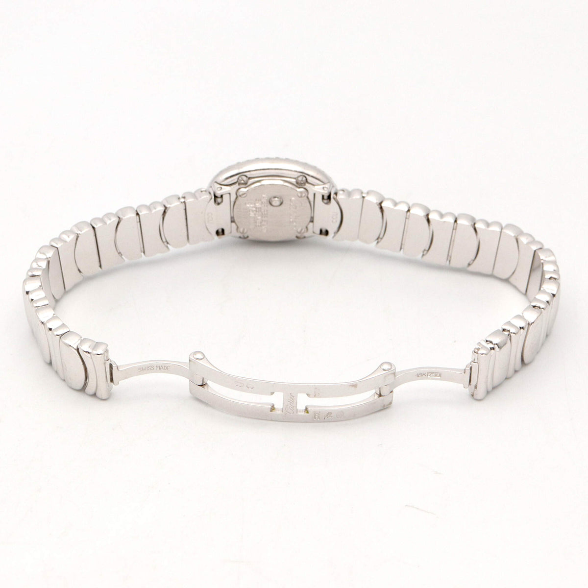 Cartier Mini Baignoire Diamond Bezel 18K WB5095L2 Silver Dial 18mm Watch