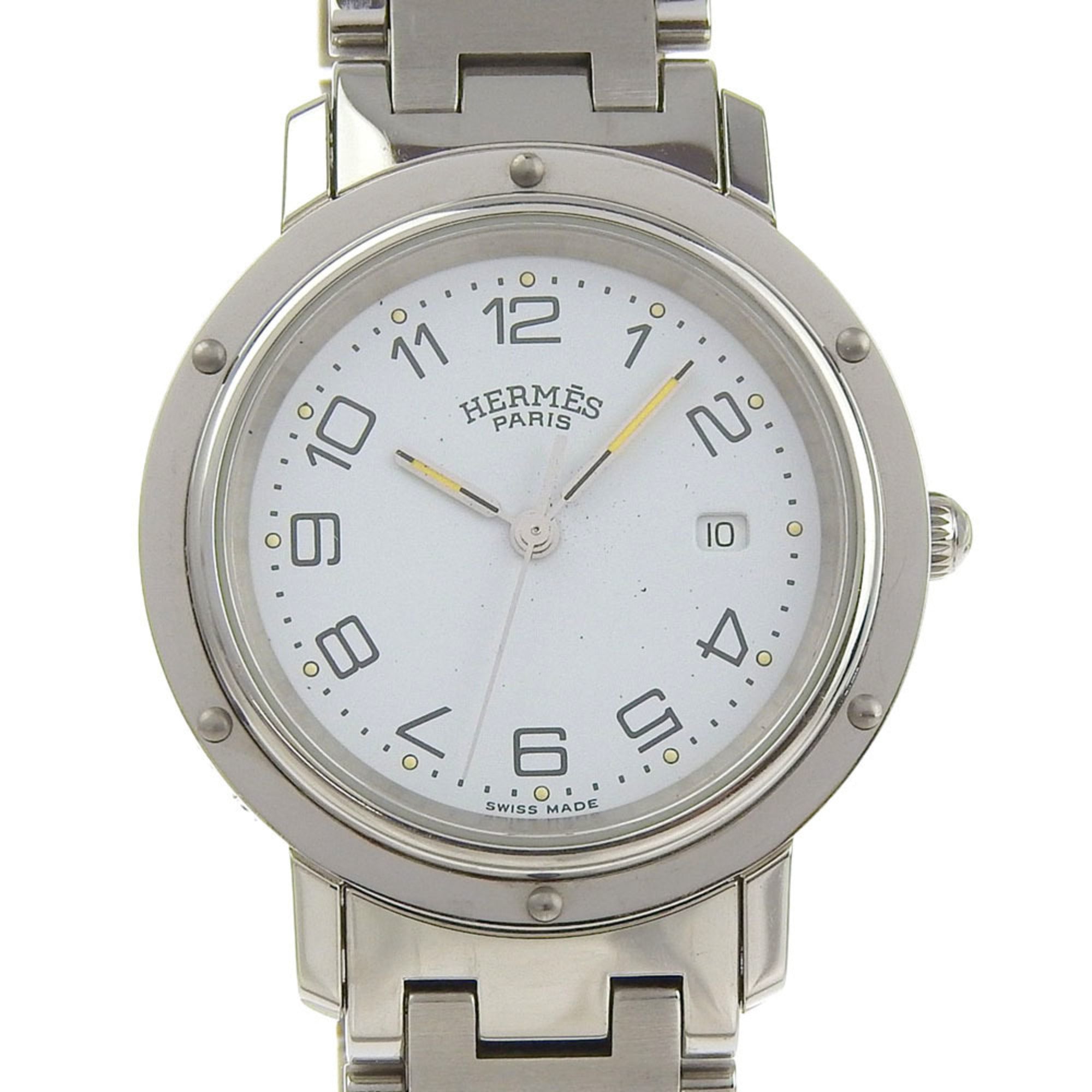 HermÃ¨s Clipper Watch CL3.410 Stainless Steel Quartz Analog Display White Dial Women's