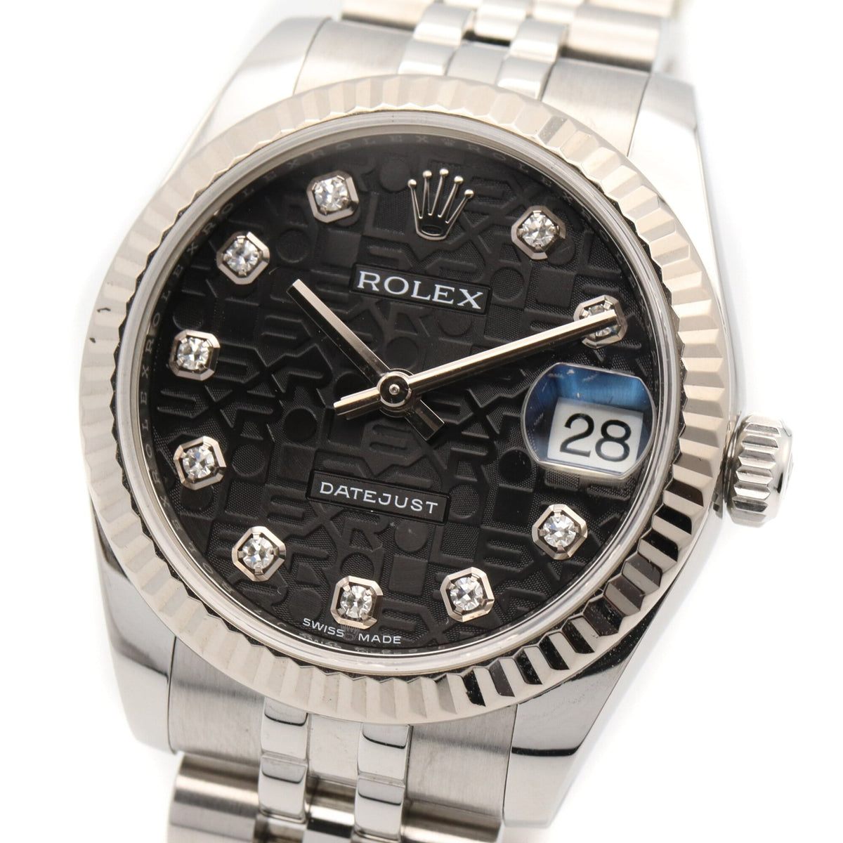 Rolex Datejust 10P Diamond 178274G horloge met zwarte wijzerplaat, 31 mm