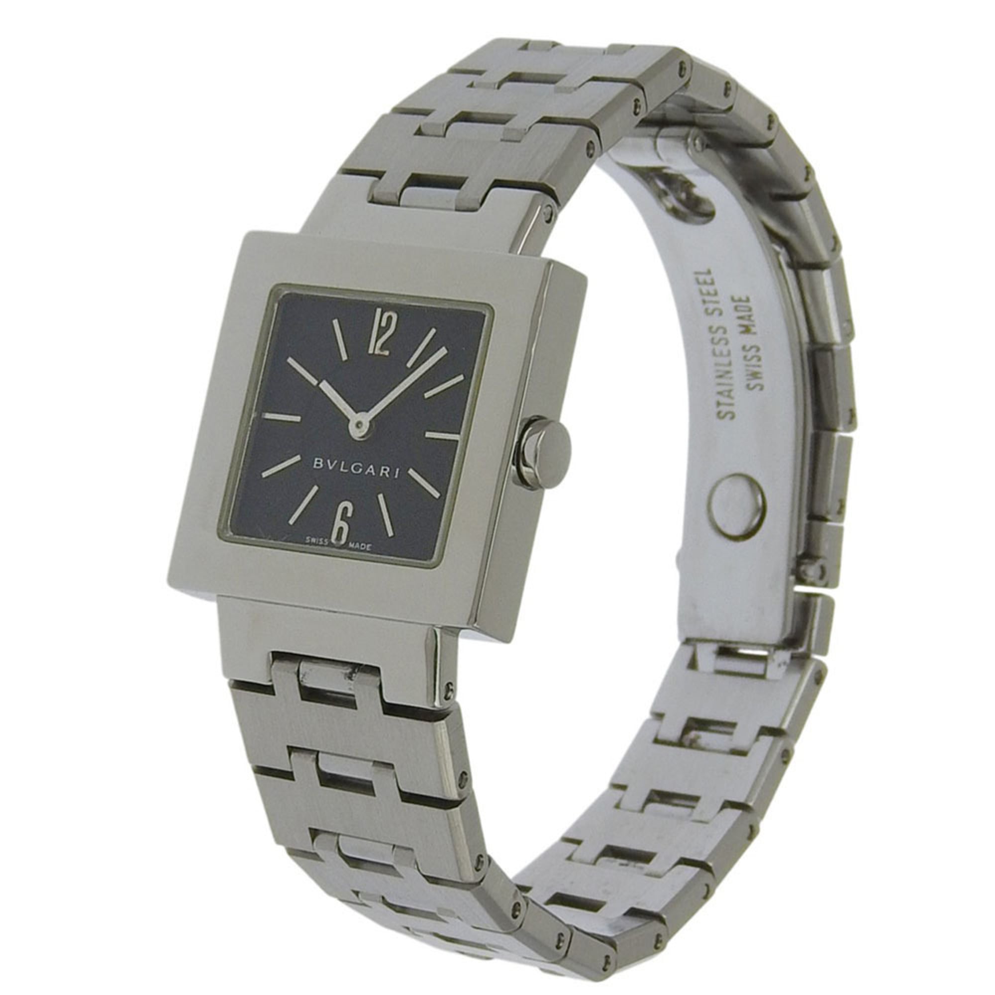 Bulgari BVLGARI Quadlard Watch SQ22SS Stainless Steel Black Quartz Analog Dial Women's