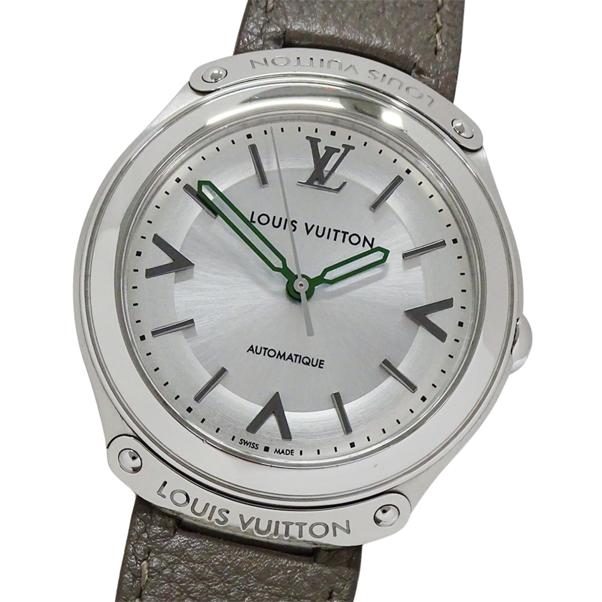 Louis Vuitton LOUIS VUITTON Men's Watch Brand Fifty Five Automatic AT Stainless Steel SS Leather Q6G20 Round Polished