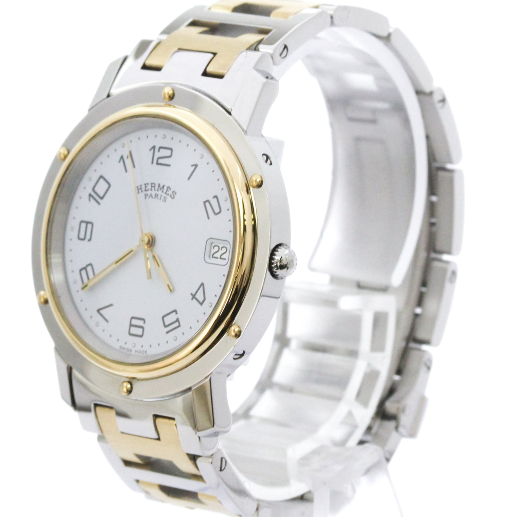 HERMES Clipper Gold Plated Steel Quartz Mens Watch CL6.720 Polished