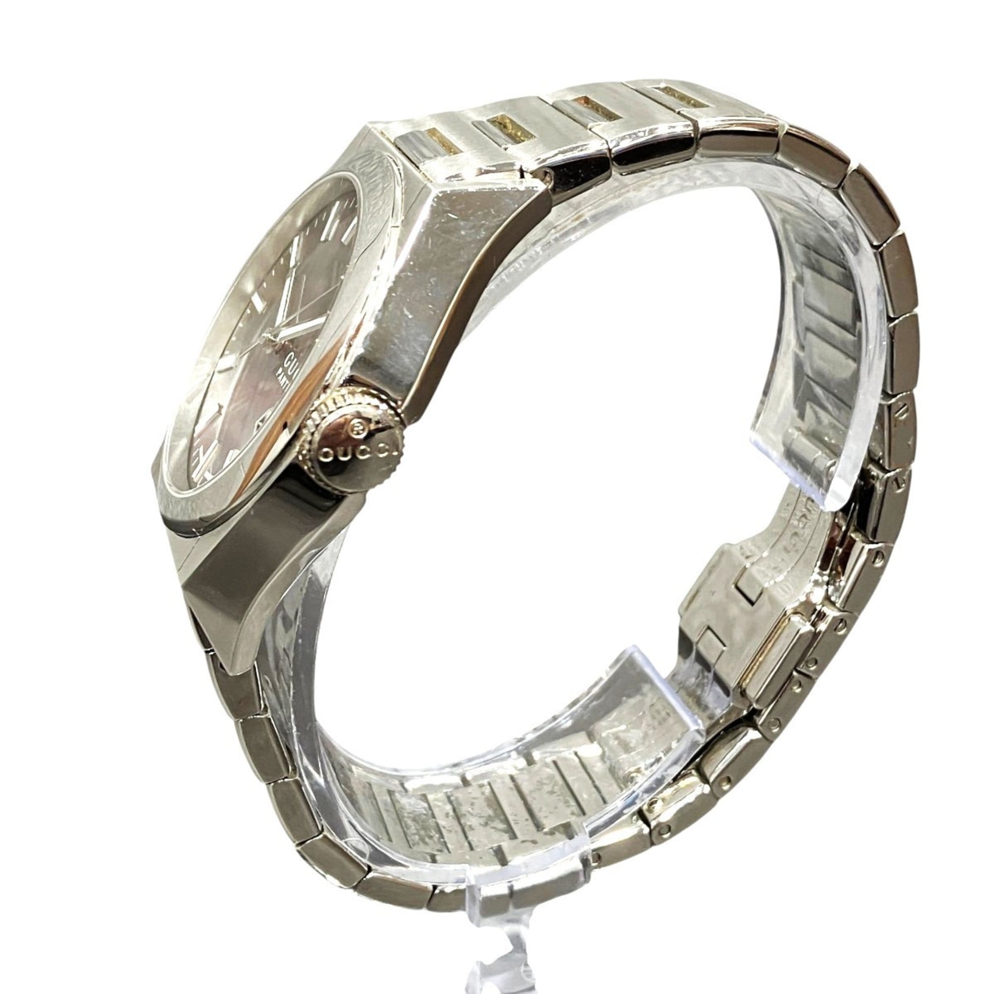 Gucci Pantheon watch, total weight 109.2g, stainless steel, quartz movement, black mother-of-pearl dial, YA115401, free shipping.