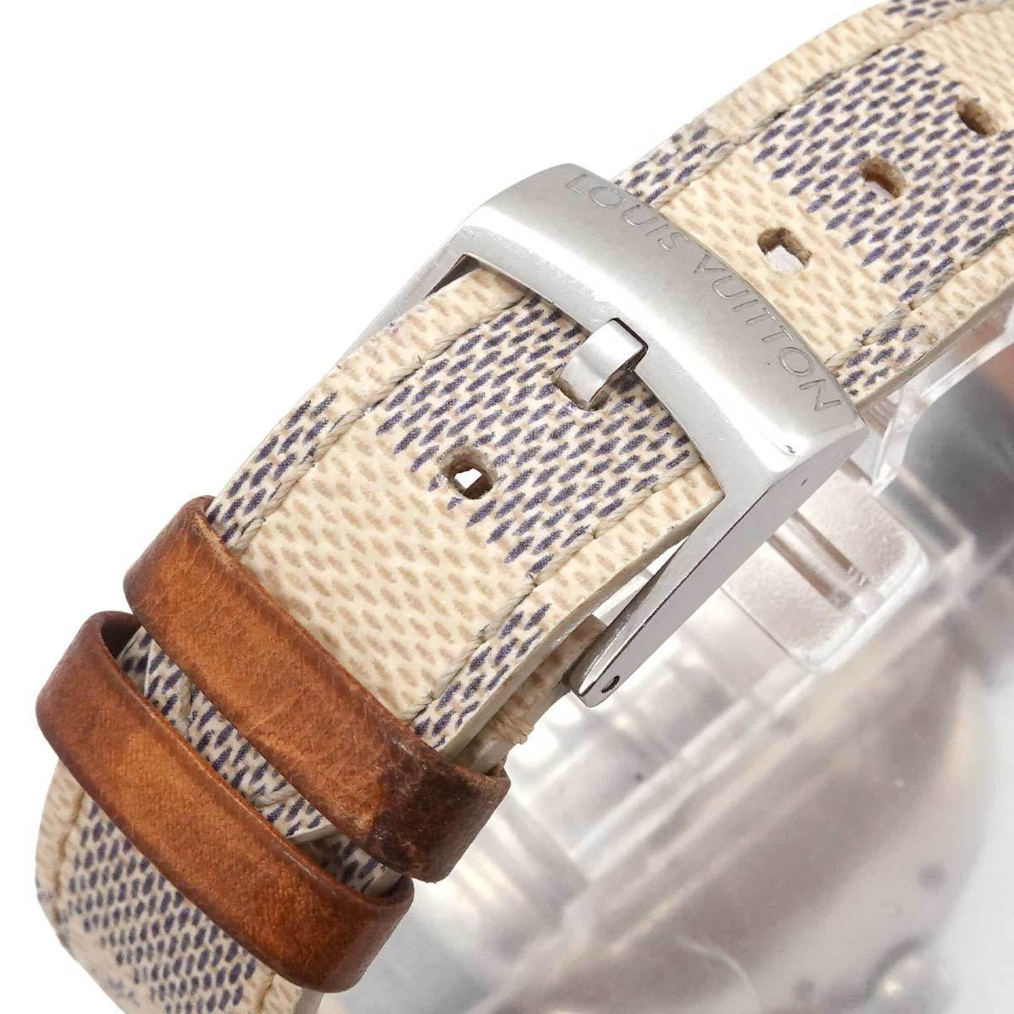 Louis Vuitton Tambour Moon Dual Time MM GMT QA108 Ladies' with 12 Diamond Lugs Black Diamonds Silver Quartz Movement.