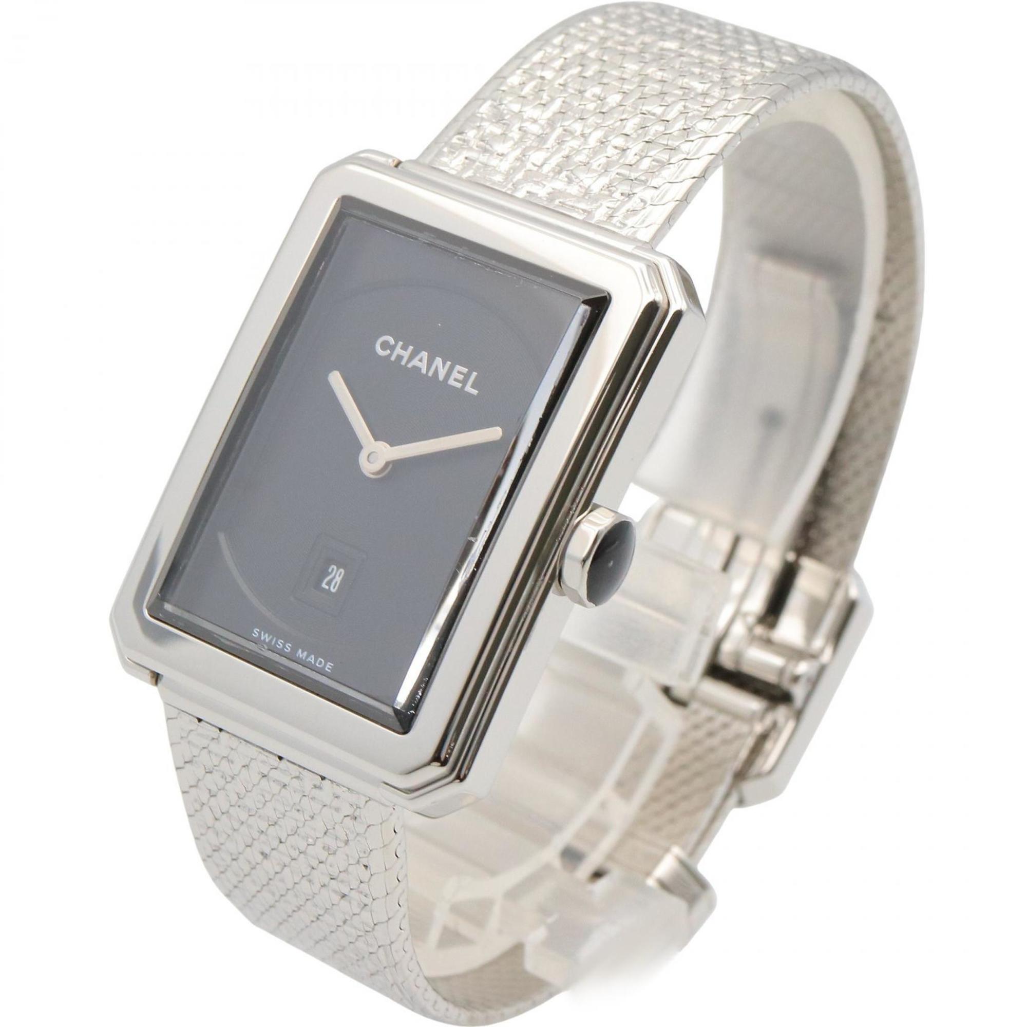 CHANEL Boyfriend Tweed Watch, Stainless Steel, Women's, Black, H4878