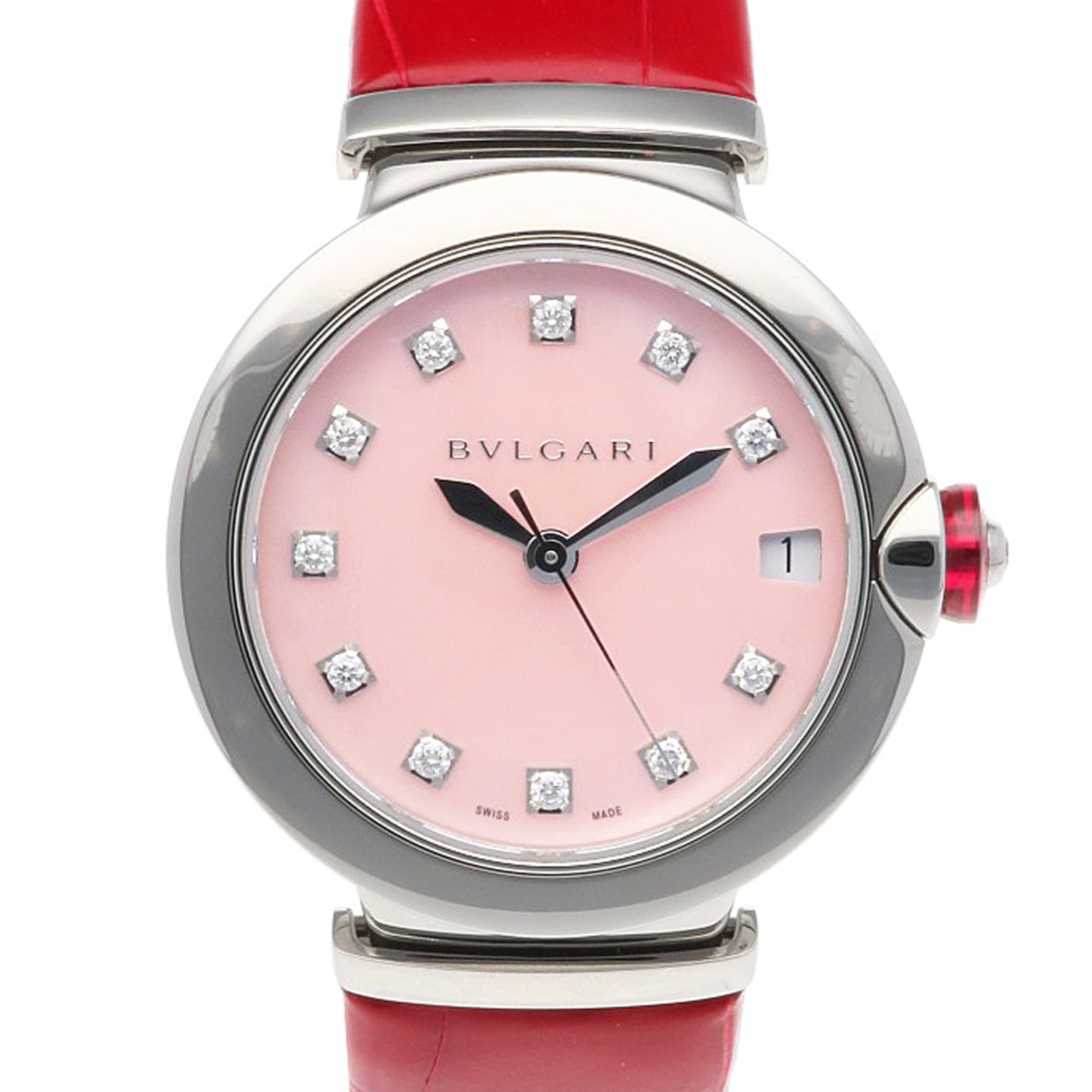 Bvlgari Lucea Stainless Steel Watch LU33C2SLD/11 Automatic Women's BVLGARI Pink Shell with 11 Diamonds, Overhauled