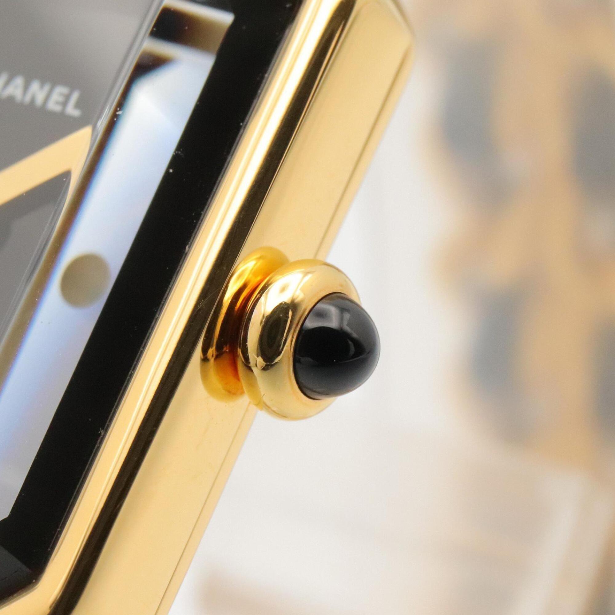 Montre Chanel CHANEL Première S, plaquée or (GP), bracelet en cuir, pour femme, Noir, H0001