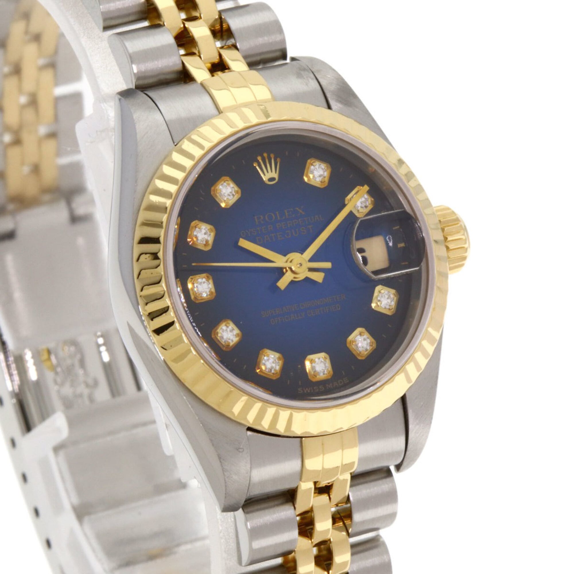 Rolex 69173G Datejust 10P Diamant-Uhr mit blauem Farbverlauf aus Edelstahl SSx18KYG (18KYG) für Damen