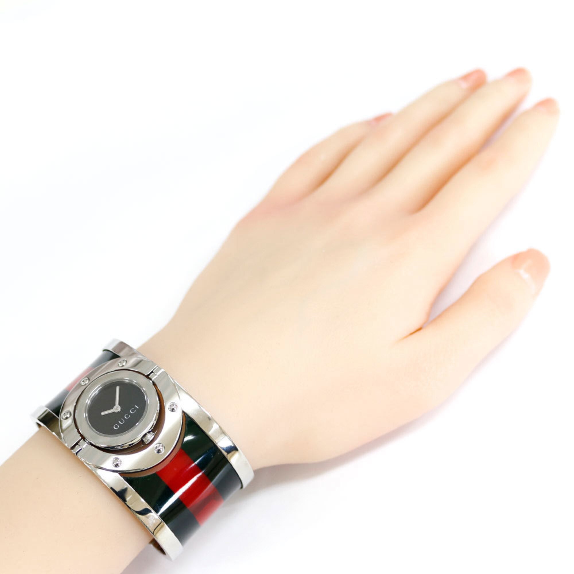 Gucci Toile Watch, Stainless Steel 112 Quartz, Polished, Women's, GUCCI Wide Bangle