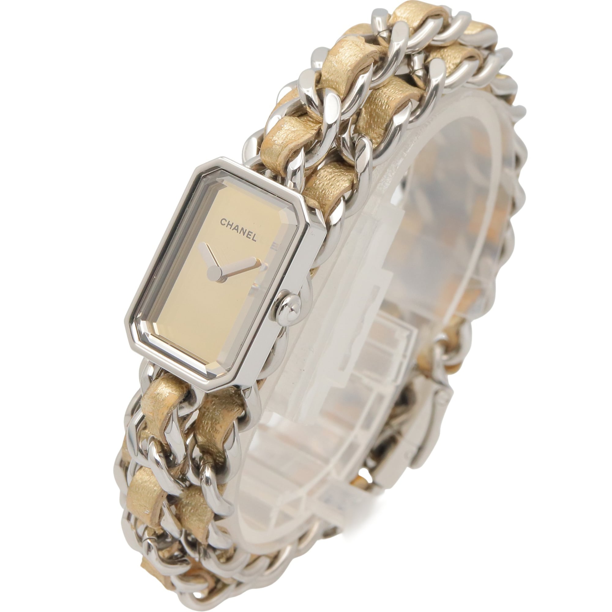 Chanel CHANEL PremiÃ¨re Rock Stainless Steel Leather Strap Ladies Gold Tone Mirror Finish H5583