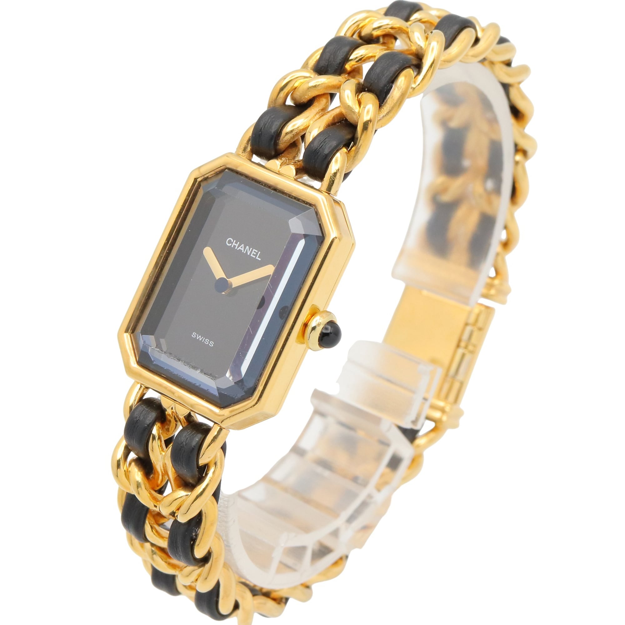 Chanel CHANEL PremiÃ¨re XL Watch, Gold Plated (GP), Leather Strap, Women's, Black, H0001