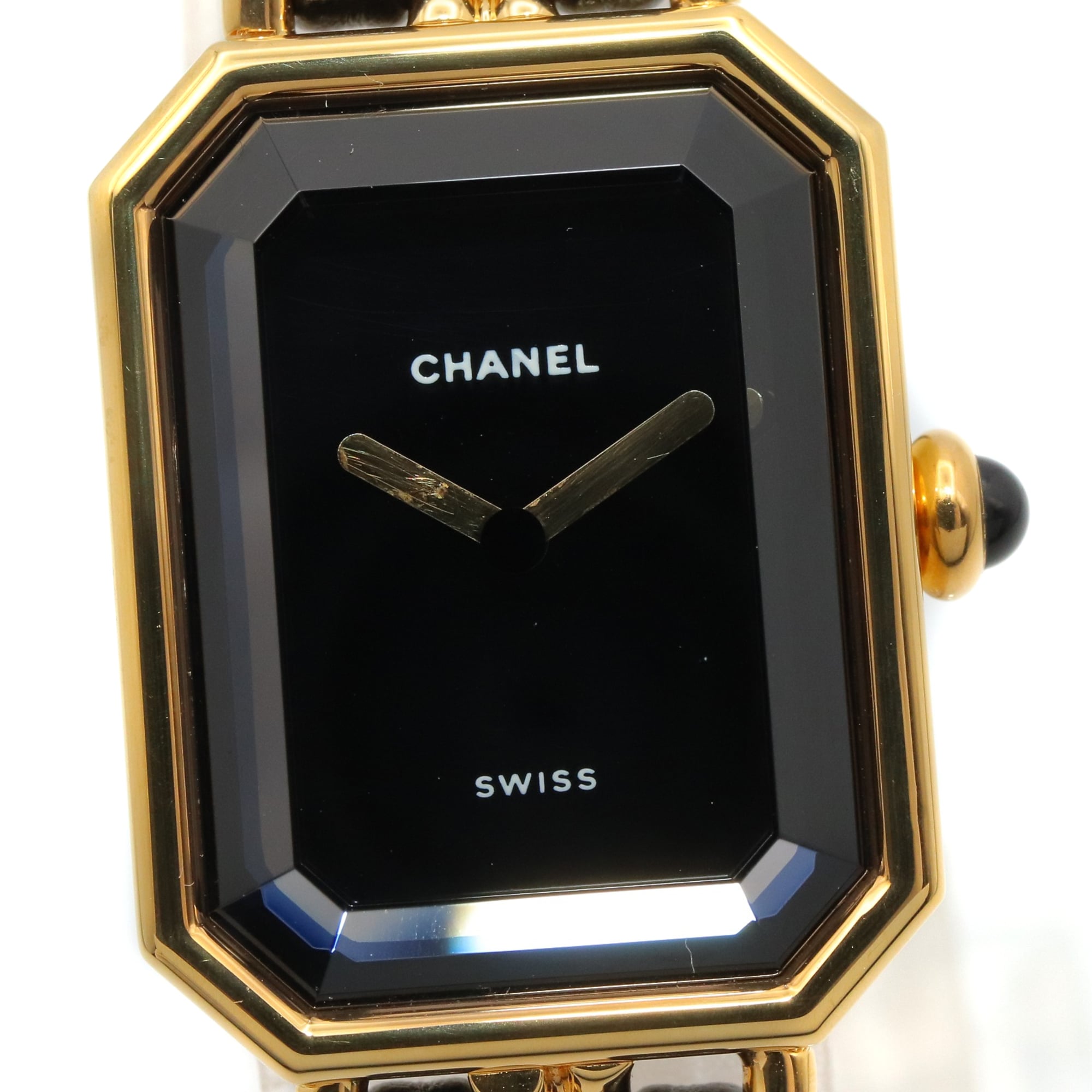 Chanel CHANEL Première S-horloge, verguld (GP), leren band, dames, zwart, H0001