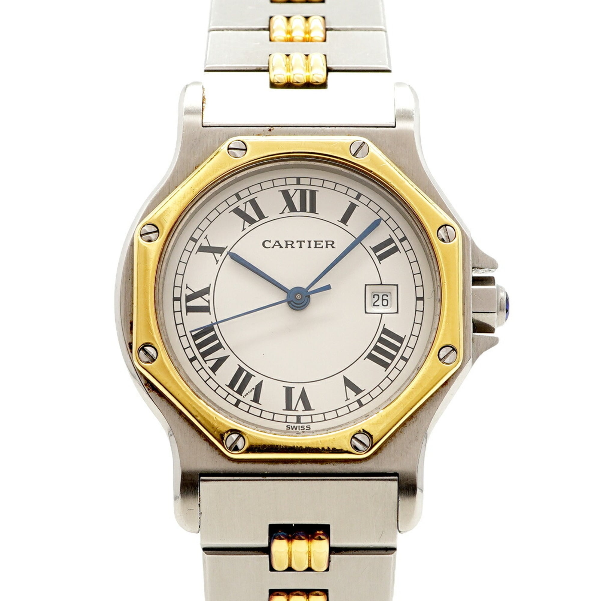 Cartier Santos Octagon LM Godron Bracelet 81037232 White Dial Watch for Men and Women