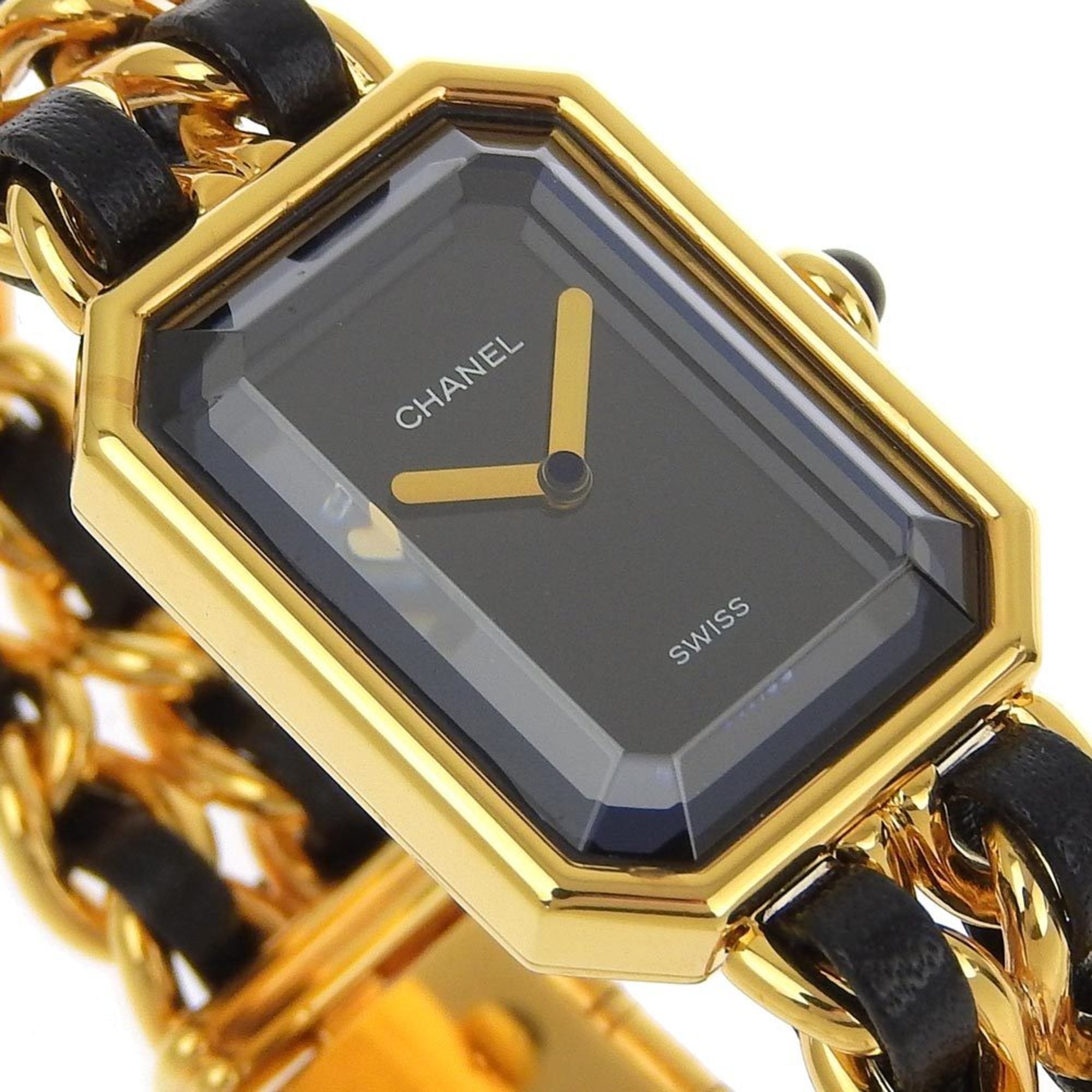 Chanel CHANEL Premiere S Uhr H0001 Vergoldet x LederQuarz analoges ZifferblattSchwarz Zifferblatt, Damenuhr