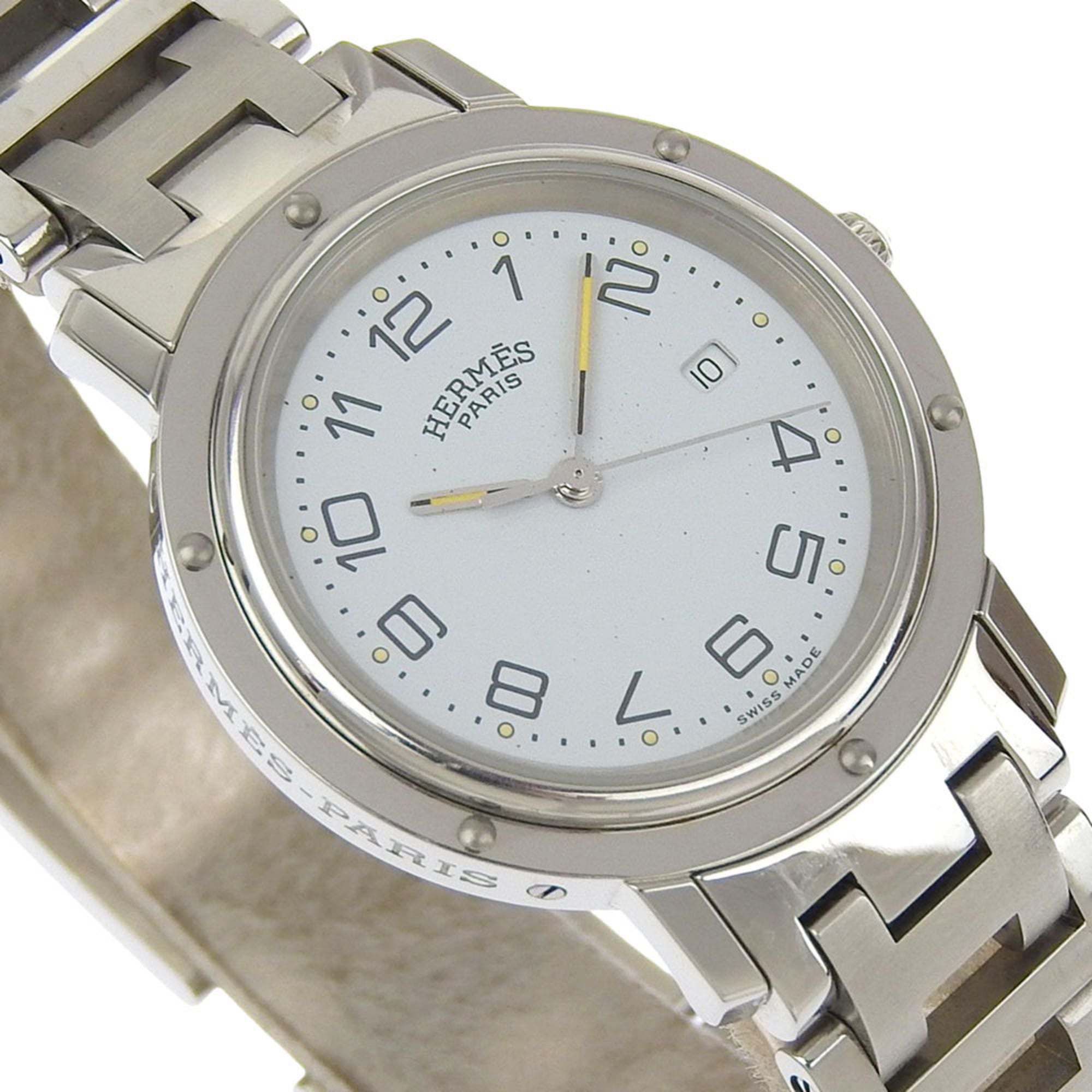 Hermès Clipper-horloge CL3.410, roestvrij staal, quartz, analoge wijzerplaat, witte wijzerplaat, damesmodel