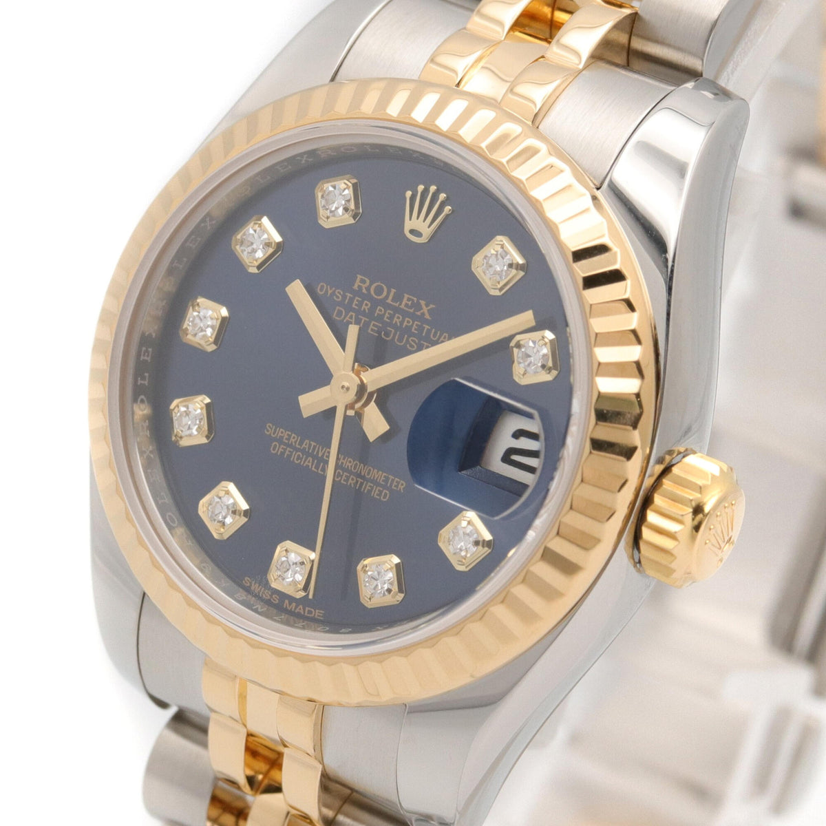 Rolex Datejust 10P Diamant 179173G Blaues Zifferblatt 26 mm Uhr