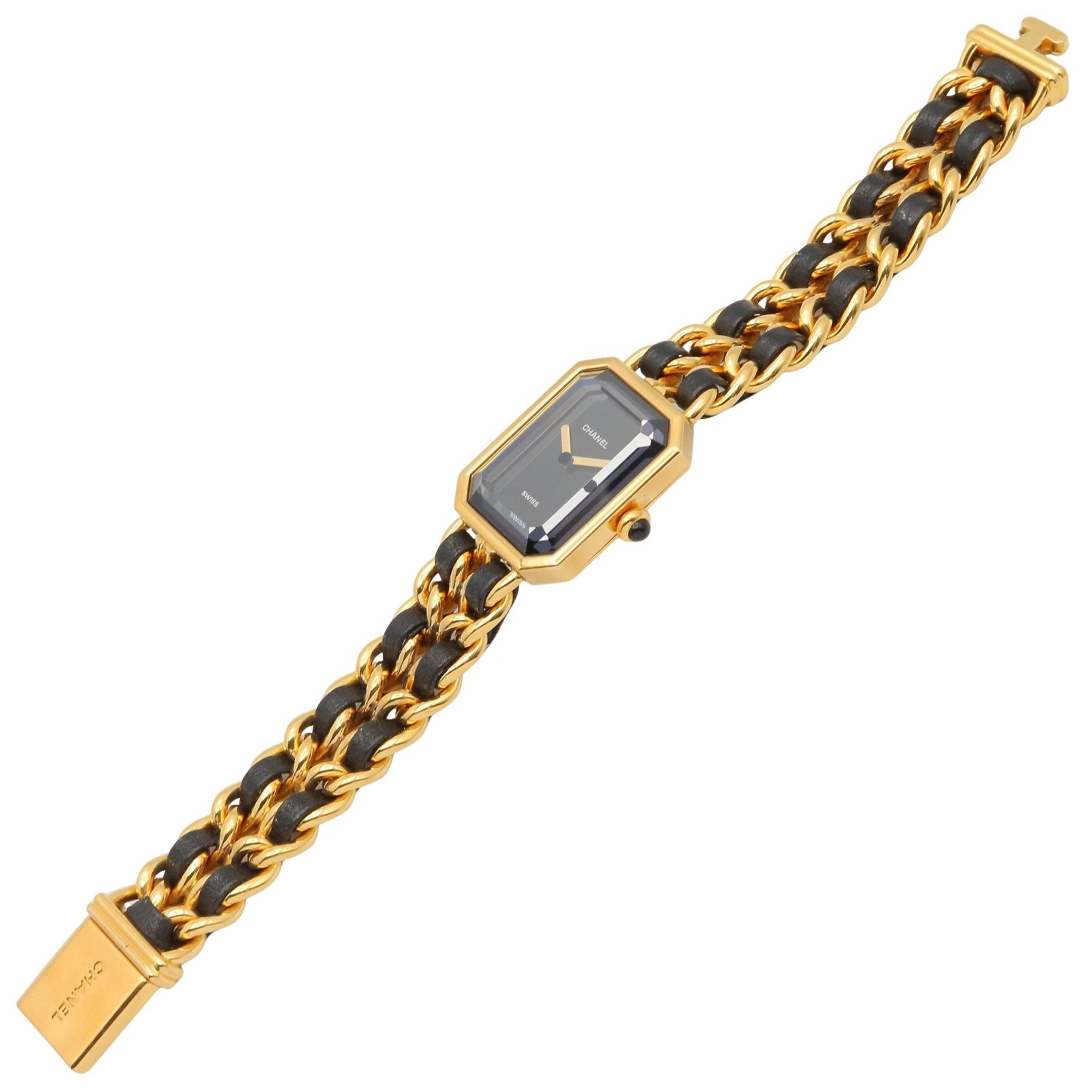 Chanel CHANEL Première M-horloge, verguld leer, dames, zwart, H0001