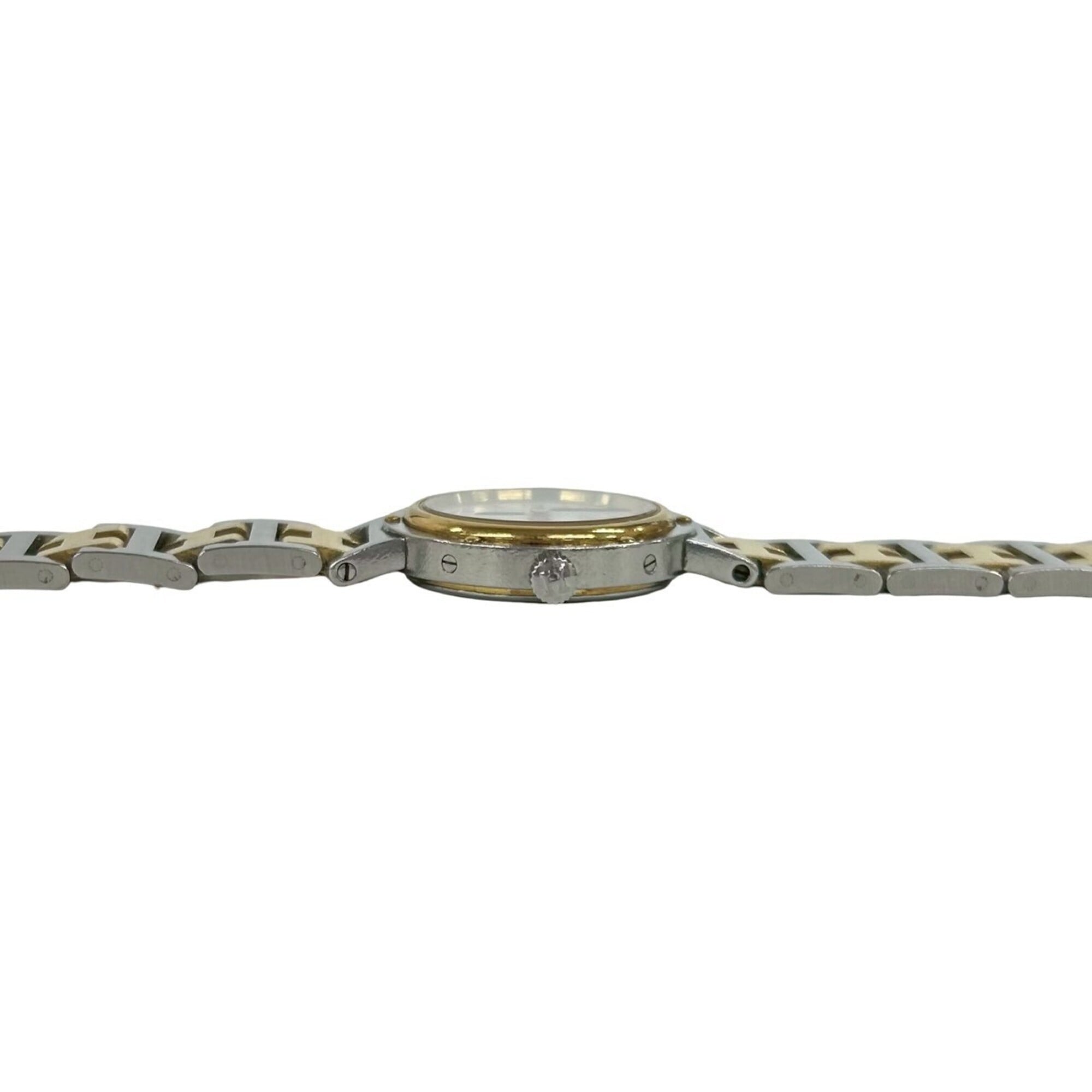 HERMES Vintage Clipper Logo Engraved Stainless Steel GP Wristwatch Silver Gold 40594
