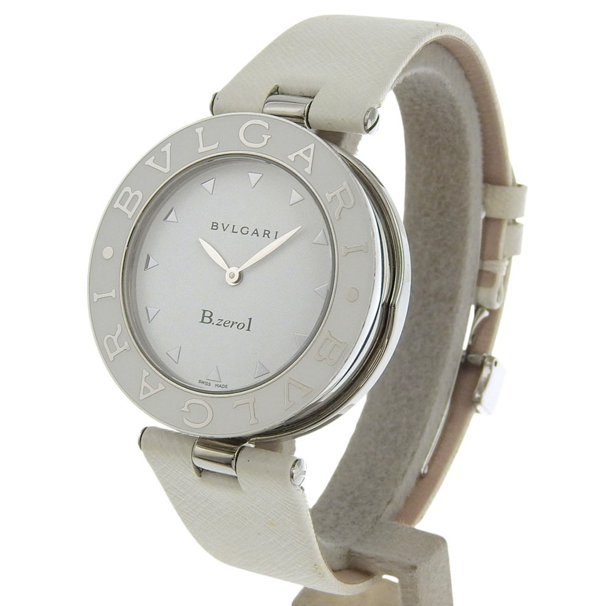 BVLGARI Bzero1 Watch, BZ35S/BZ35WLSL, Stainless Steel and Leather, Quartz Movement, Analog Display, White Dial, Women's