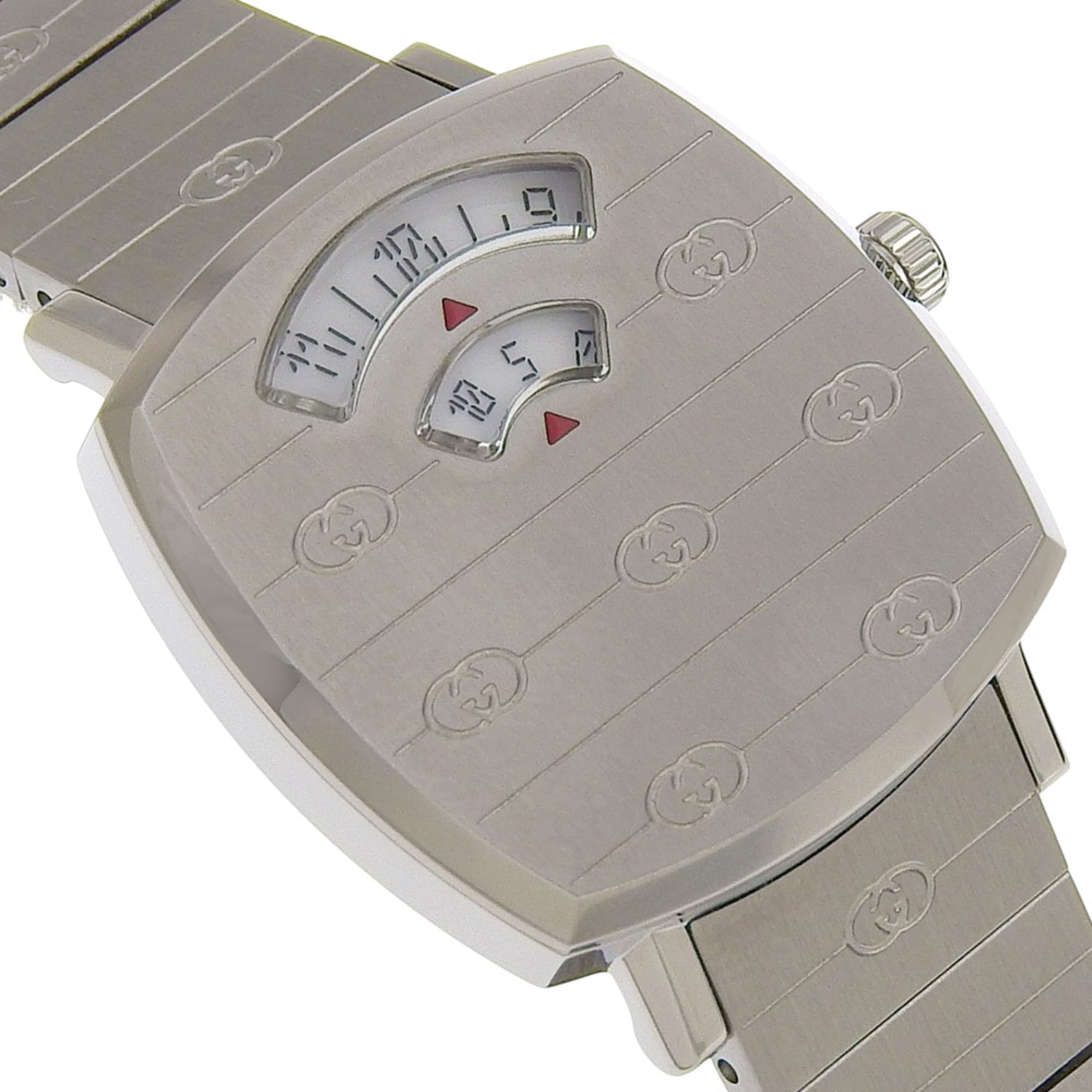 Gucci Grip-horloge, Interlocking G, 157,5 mm, roestvrij staal, quartz uurwerk, analoge wijzerplaat, witte wijzerplaat, damesmodel