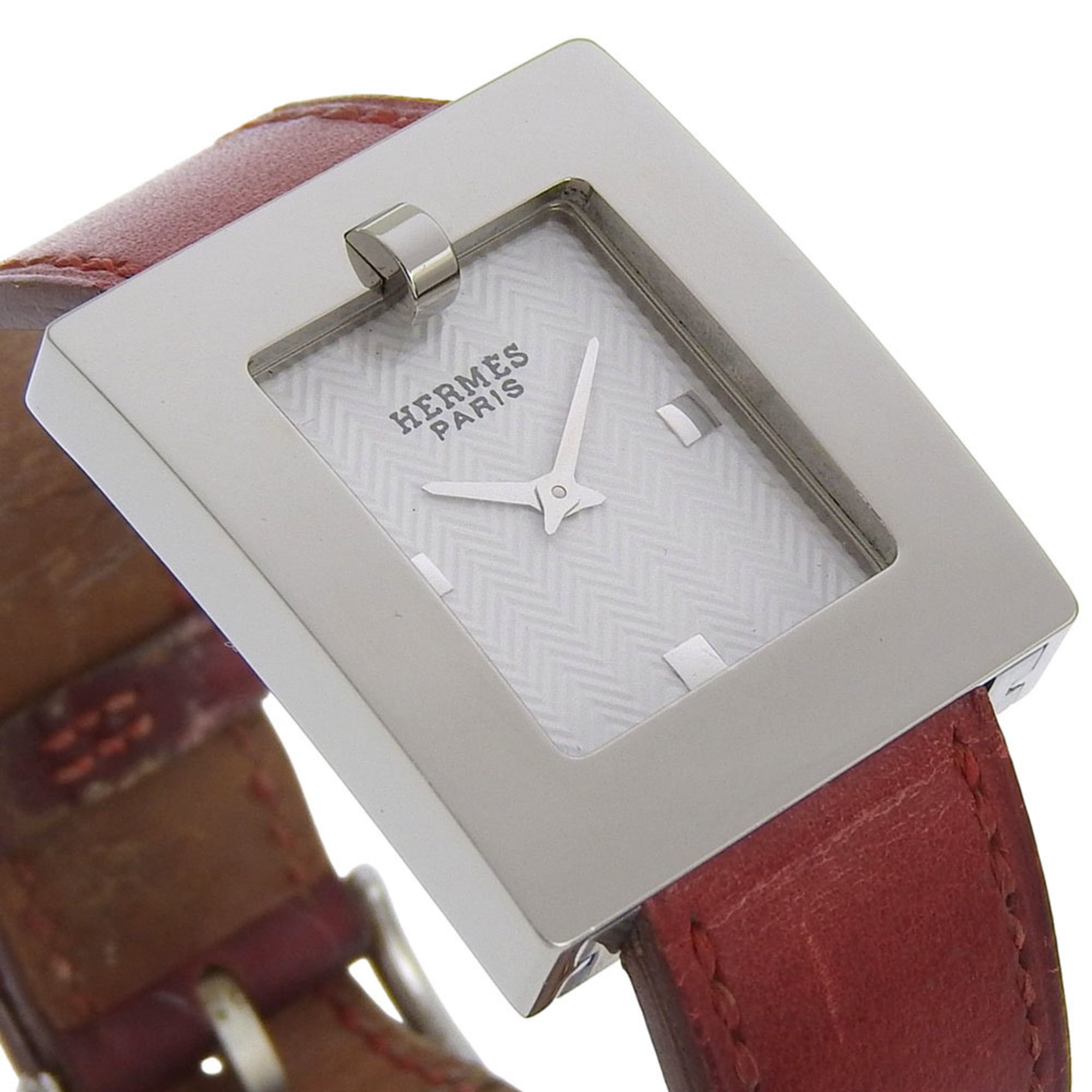 Hermès BE1.210 dameshorloge met roestvrijstalen en leren band, quartz uurwerk, analoge wijzerplaat, witte wijzerplaat