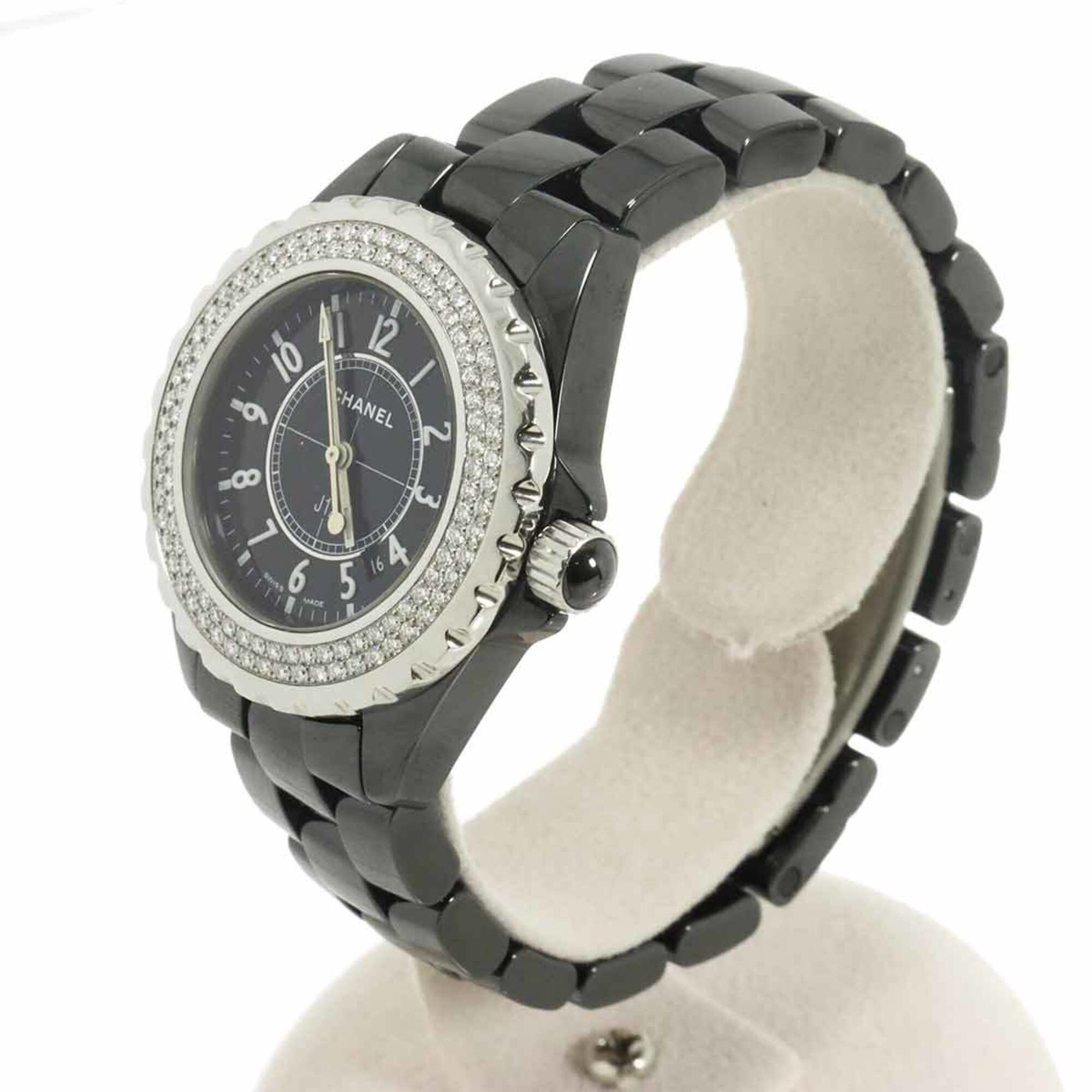 Chanel J12 33mm H0949 Genuine Diamond Bezel Ladies' Black Ceramic Date Quartz
