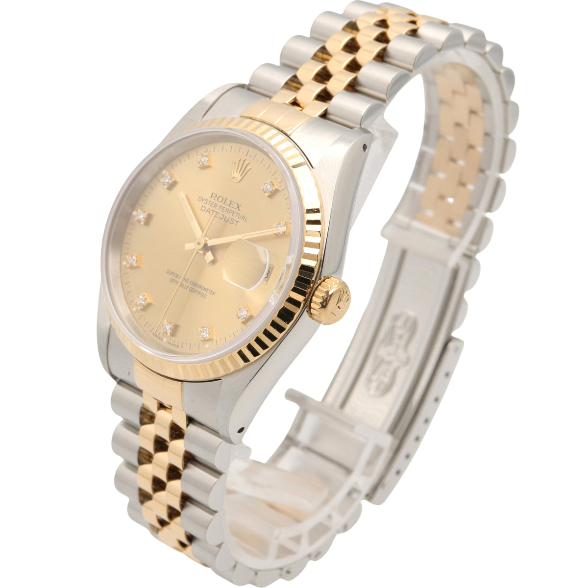 Rolex Datejust 10P Diamond 16233G Champagner, goldenes Zifferblatt, 36 mm Uhr